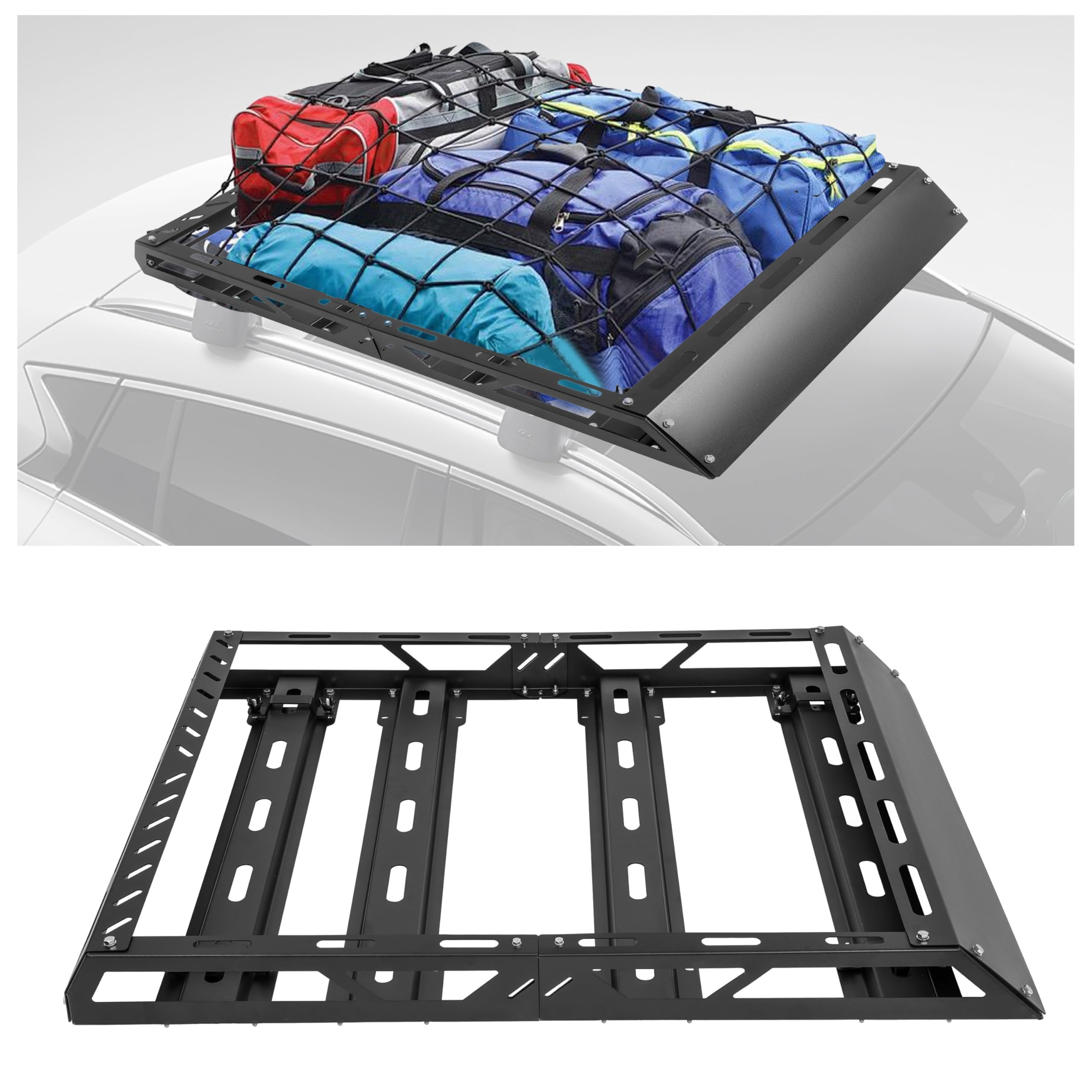 Ecotric 50 '' X 39 '' X 4.75 '' Roof Rack Cargo Basket W/Cross Bars Fit For Car Suv Pickup Truck Van Universal Top Cargo Carrier