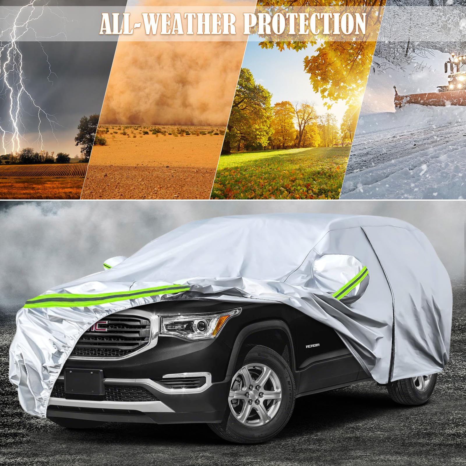 Waterproof Car Covers Replace For 2017-2025 Gmc Acadia, 6 Layers Silver All Weather Custom-Fit Car Cover With Zipper Door & Wind