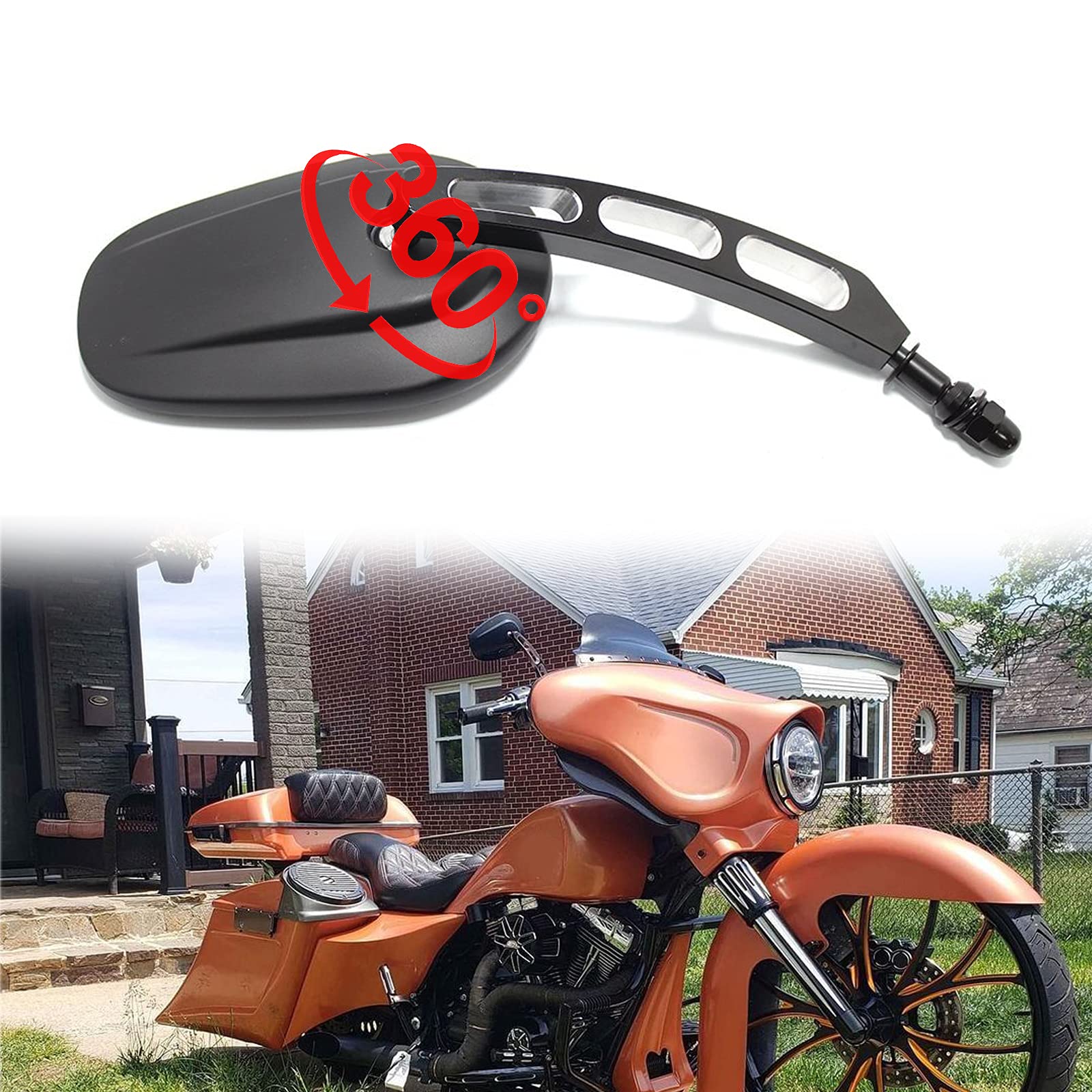 Rich Choices 8mm Black Motorcycle Rearview Side Mirror - Hollow Styling for Harley Bobber Cruiser Custom MT