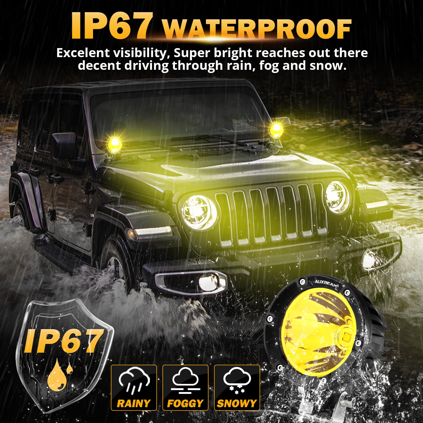 Auxbeam 4In 72W Amber Fog Light, Round Led Offroad Light, 2Pcs 7200Lm Amber Light Pod With Wiring Harness Kit, Super Bright Driv