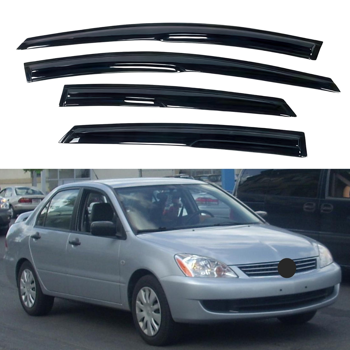Ig Window Visor For Mitsubishi Lancer Sedan 2002-2006, Rain Guard Tape-On Extra Durable Sun Wind Side Vent Window Deflector Muge