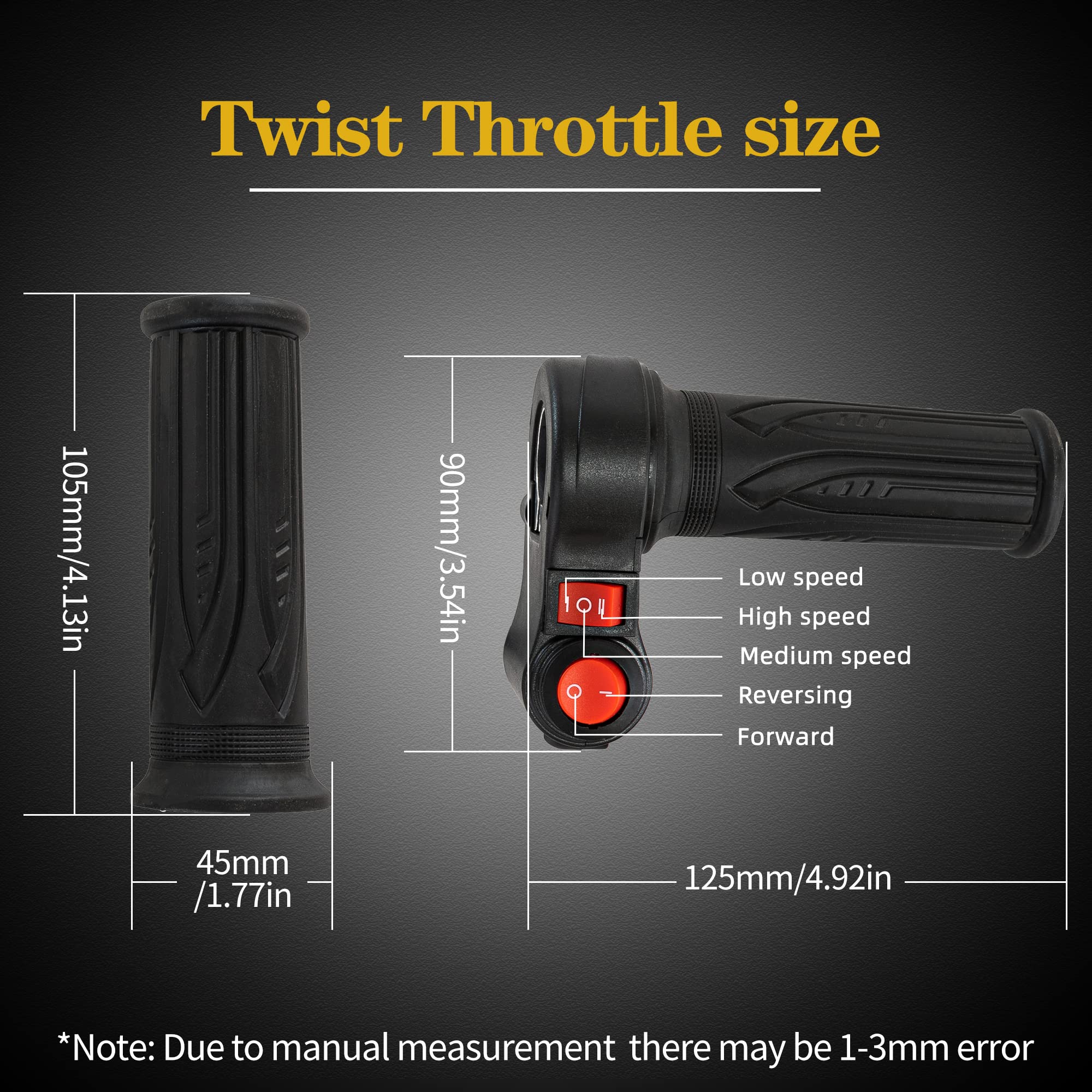 Universal Electric Throttle Three Speed Throttle With Reverse Electric Scooter Twist Throttle Full Handlebar Grip With Forward And Reverse Accelerator For Electric Scooter Electric Motorcycle 12-96V