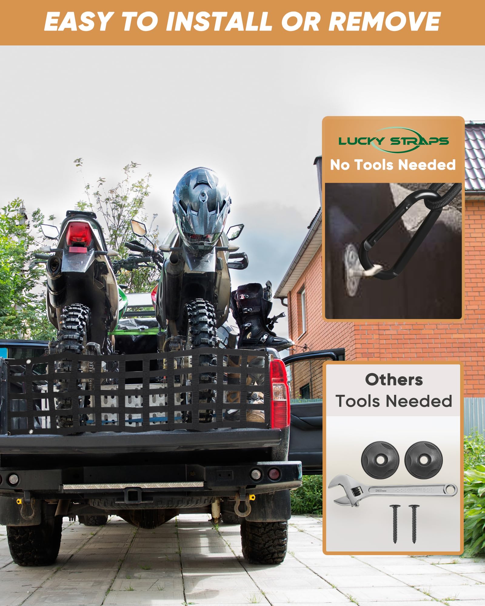 Lucky Straps Tailgate Net For Pickup Truck Bed, 60'' X 18'' Heavy Duty Tailgate Cargo Netting For Full Size Truck, Easy-To-Use T