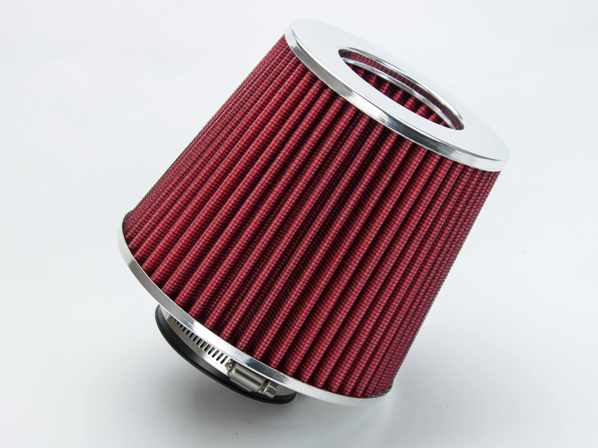Red 2.5 63.5 Mm Inlet Cold Air Intake Cone Replacement Quality Performance Washable Clamp-On Dry Air Filter