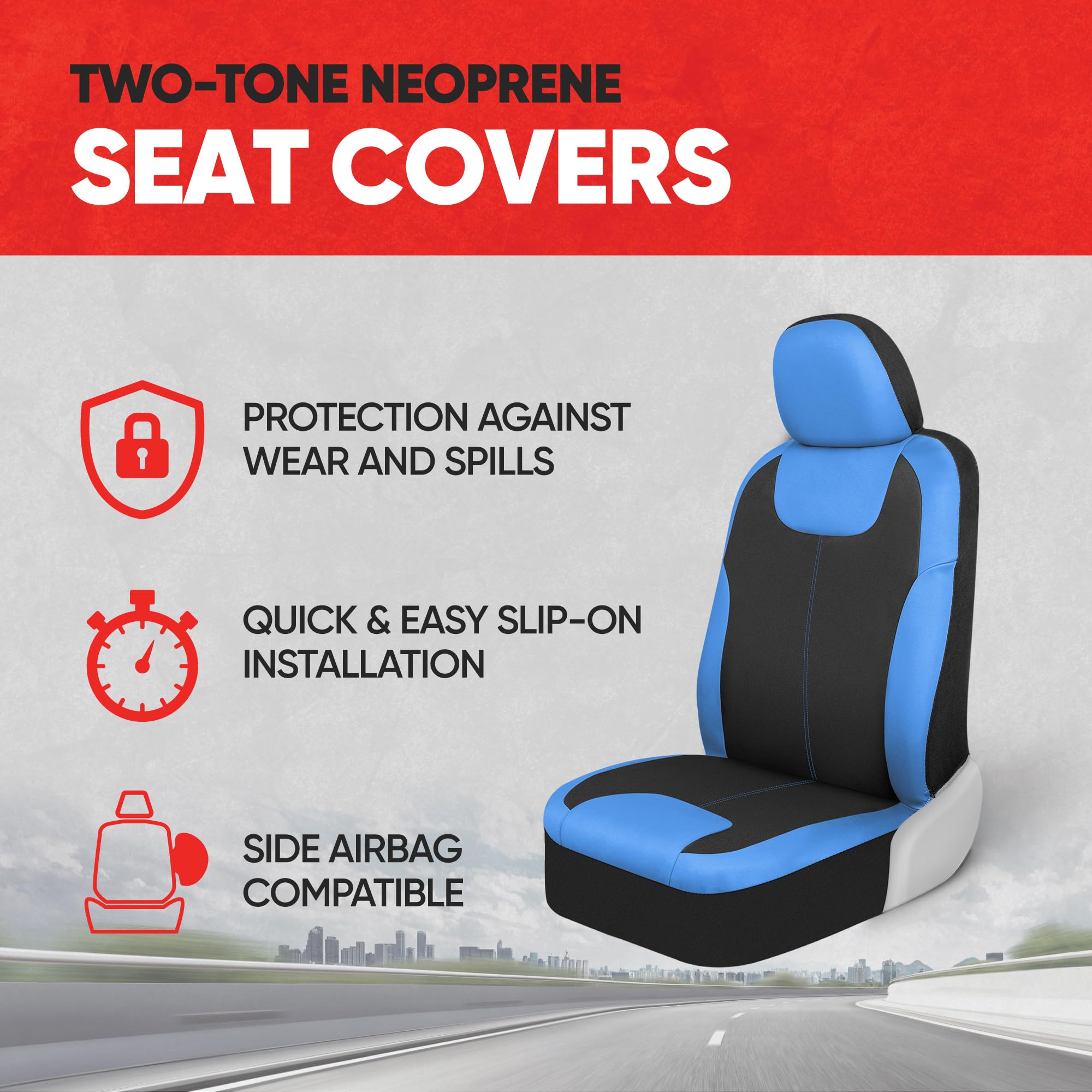 Motor Trend Blue/Black Waterproof Seat Covers for Front Seats - Premium Neoprene Blue Seat Covers, Car Seat Protectors with Remo