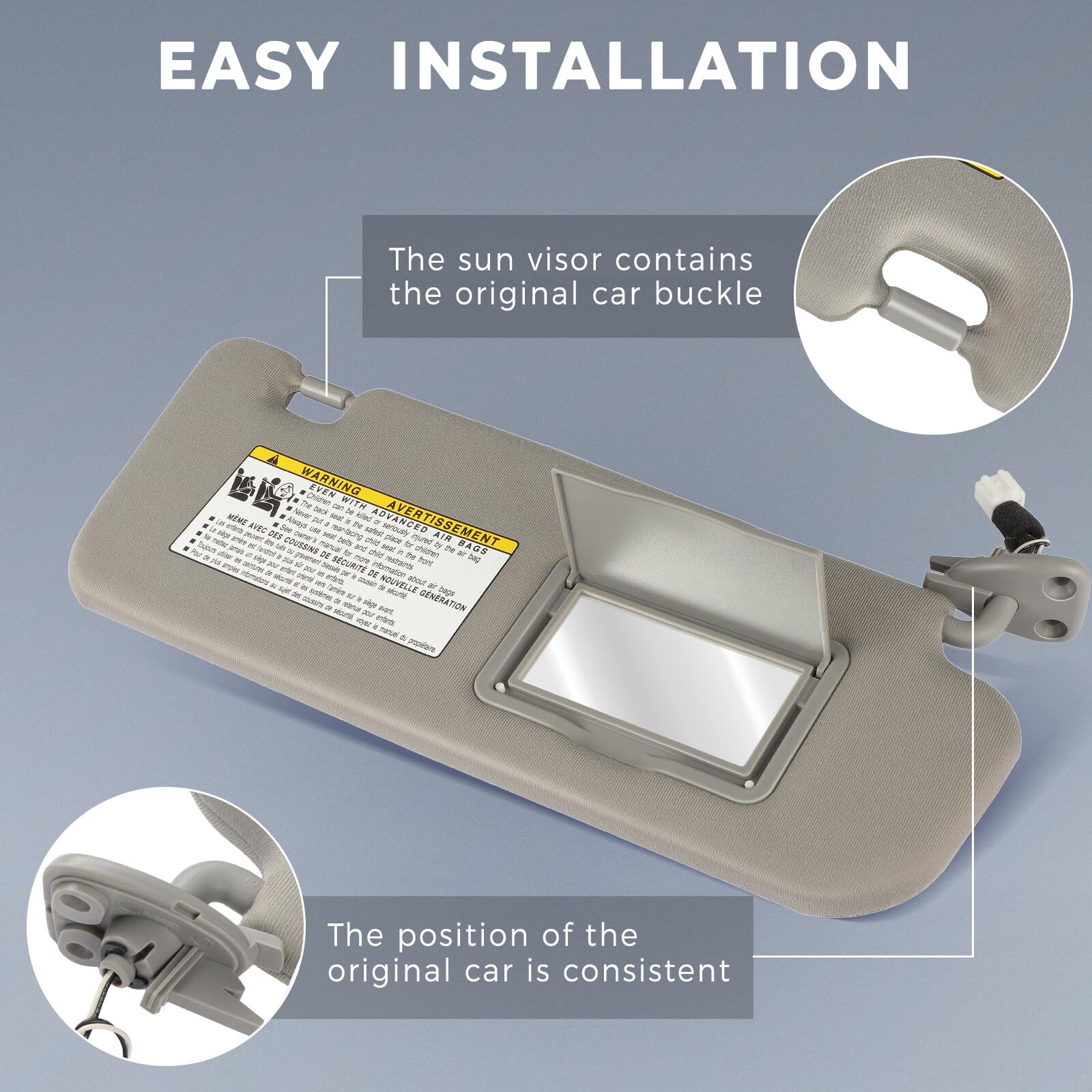 Scitoo Gray Right Passenger Side Auto Sun Visor Assembly Fit For 2006-2008 For Hyundai Sonata With Sunroof