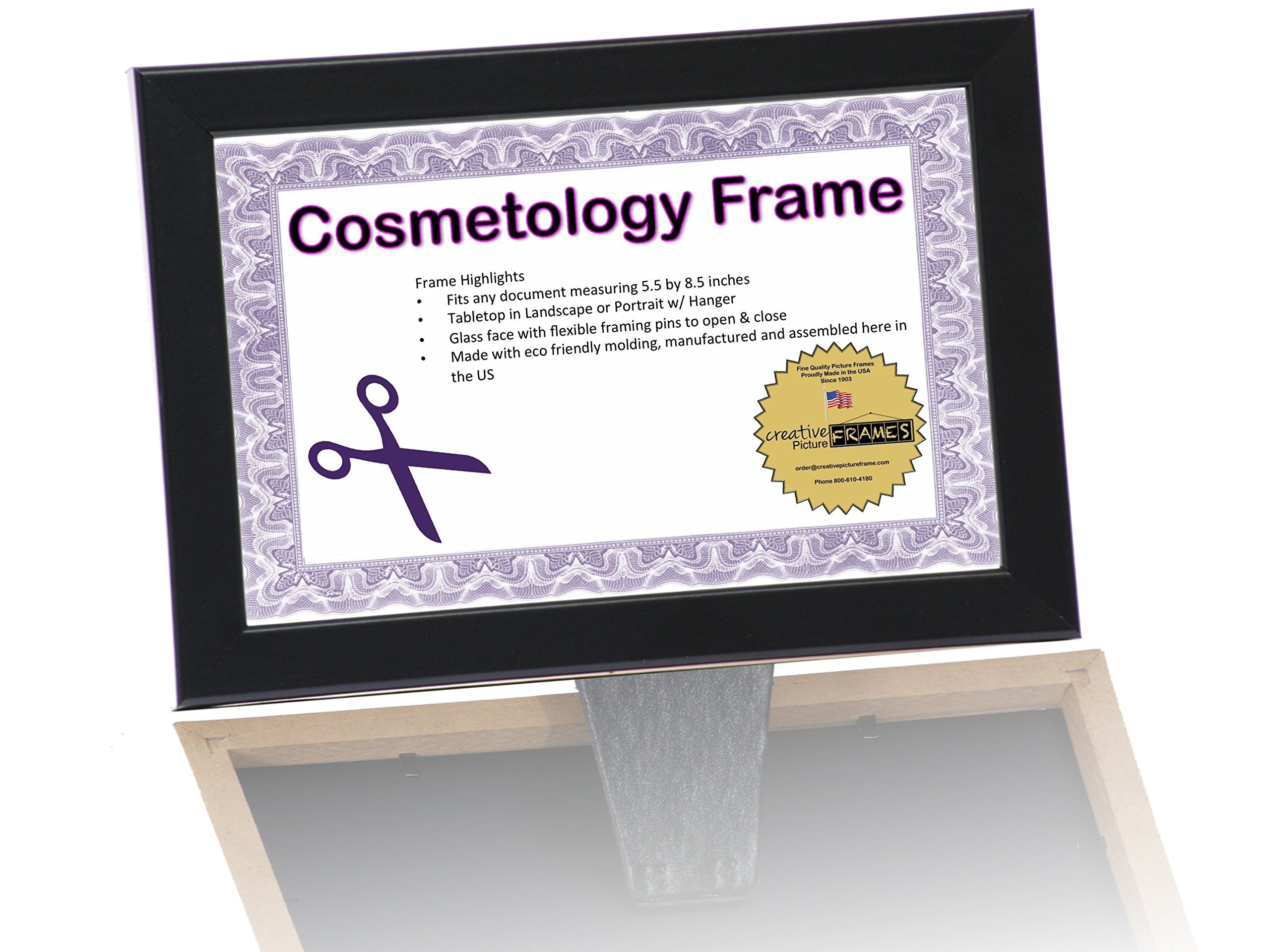 Cosmetology Self Standing Black License Frames 5.5 By 8.5 Inch Easel Back And Hanger For Professionals, Certificates, Tax Licens