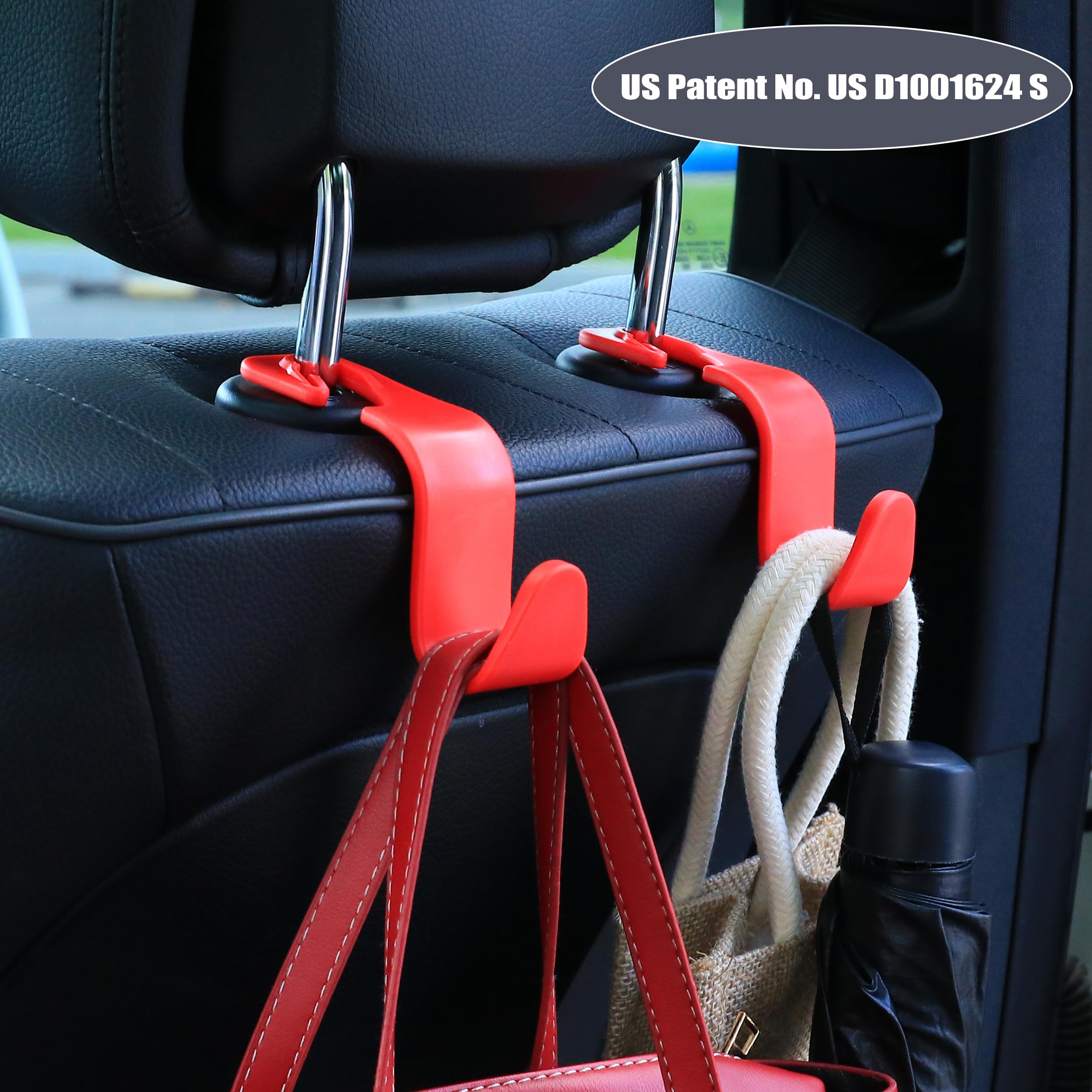 Amooca Car Seat Headrest Hook 4 Pack Hanger Storage Organizer Universal For Handbag Purse Coat Universal Fit Vehicle Car Red Wit