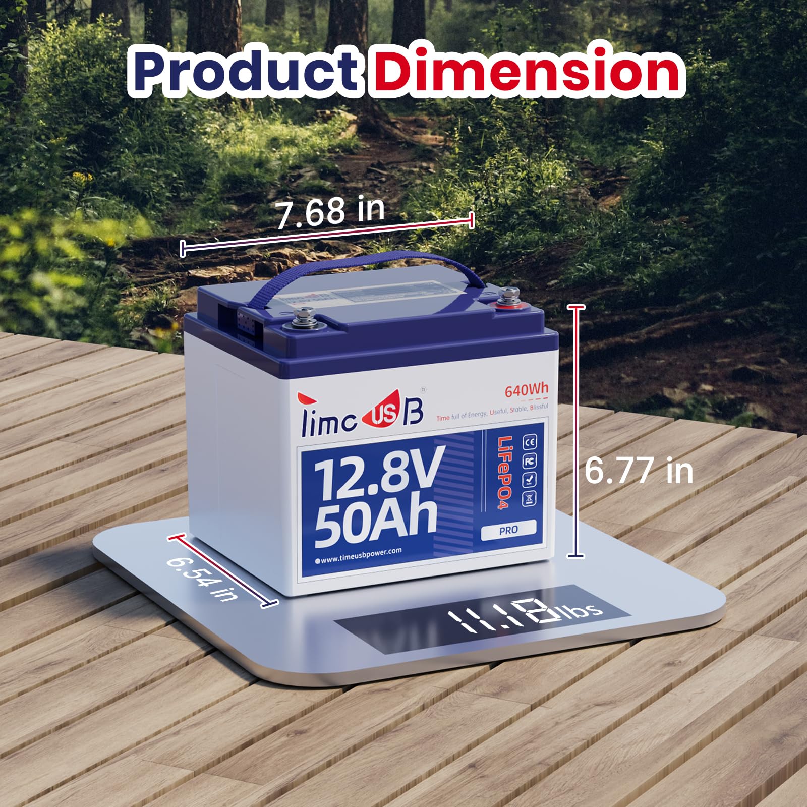 Timeusb 12V 50Ah TM LiFePO4 Battery with Low-temp Protection, 15000+ Cycles Battery with Grade A Cells, Built-in 50A BMS, Deep C