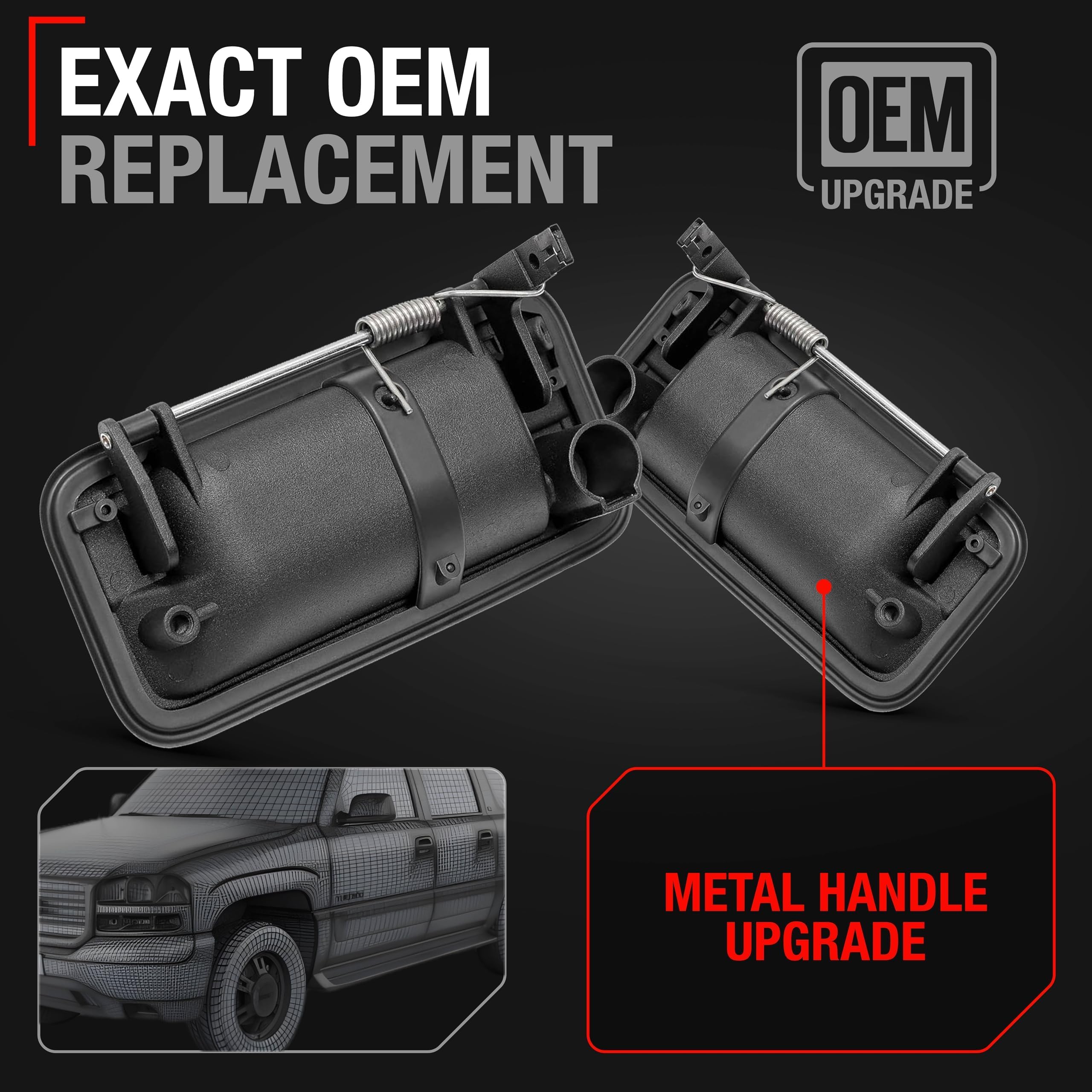 Exterior Front Driver & Passenger Door Handle, Upgraded Metal - Compatible With 1995-2000 Chevrolet Gmc C/K 1500, 2500, 3500, Su