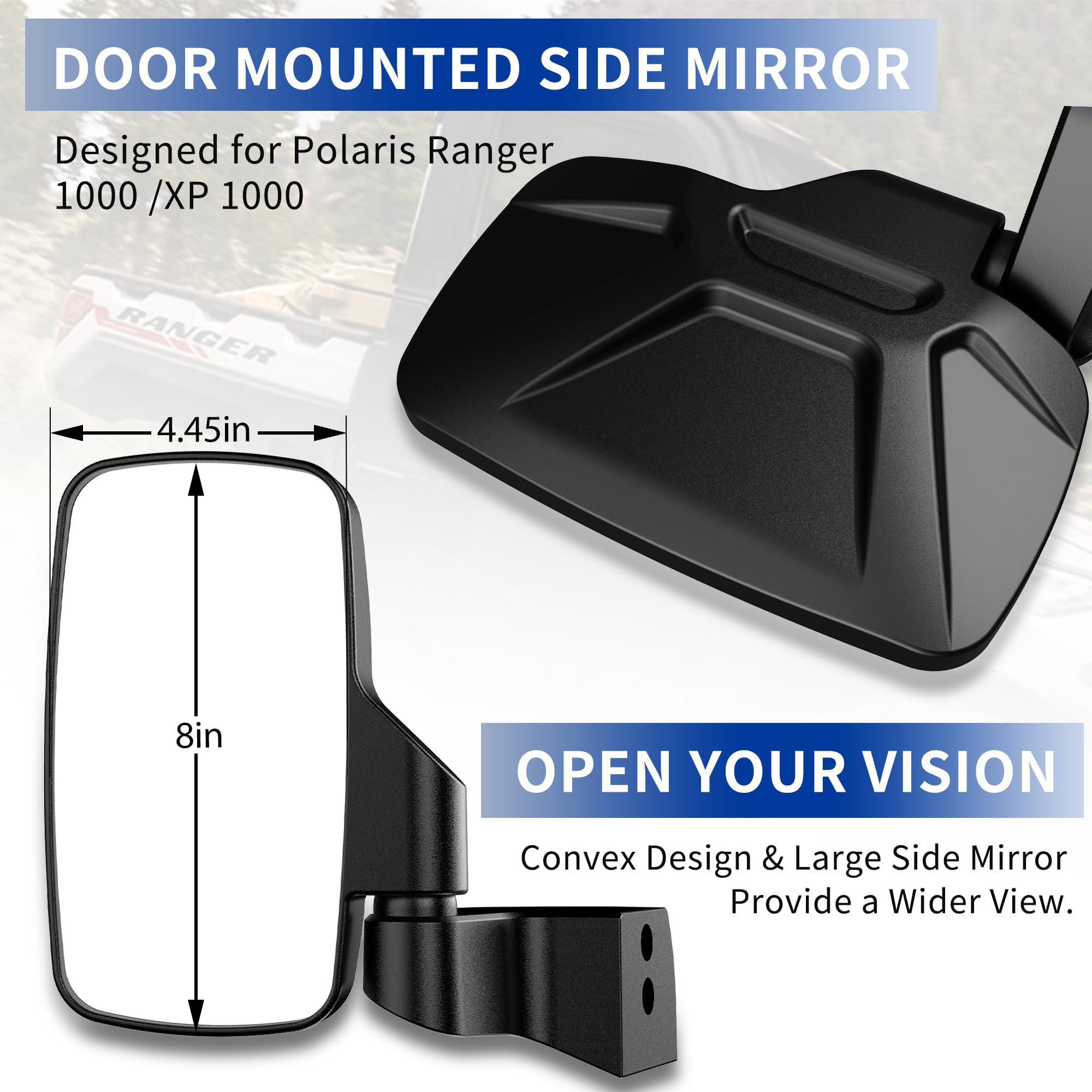 Ranger Door Mounted Side Mirrors for any Polaris Ranger, TXZSXS Ranger Side Mirrors Compatible with 2018-2023 Polaris Ranger CRE