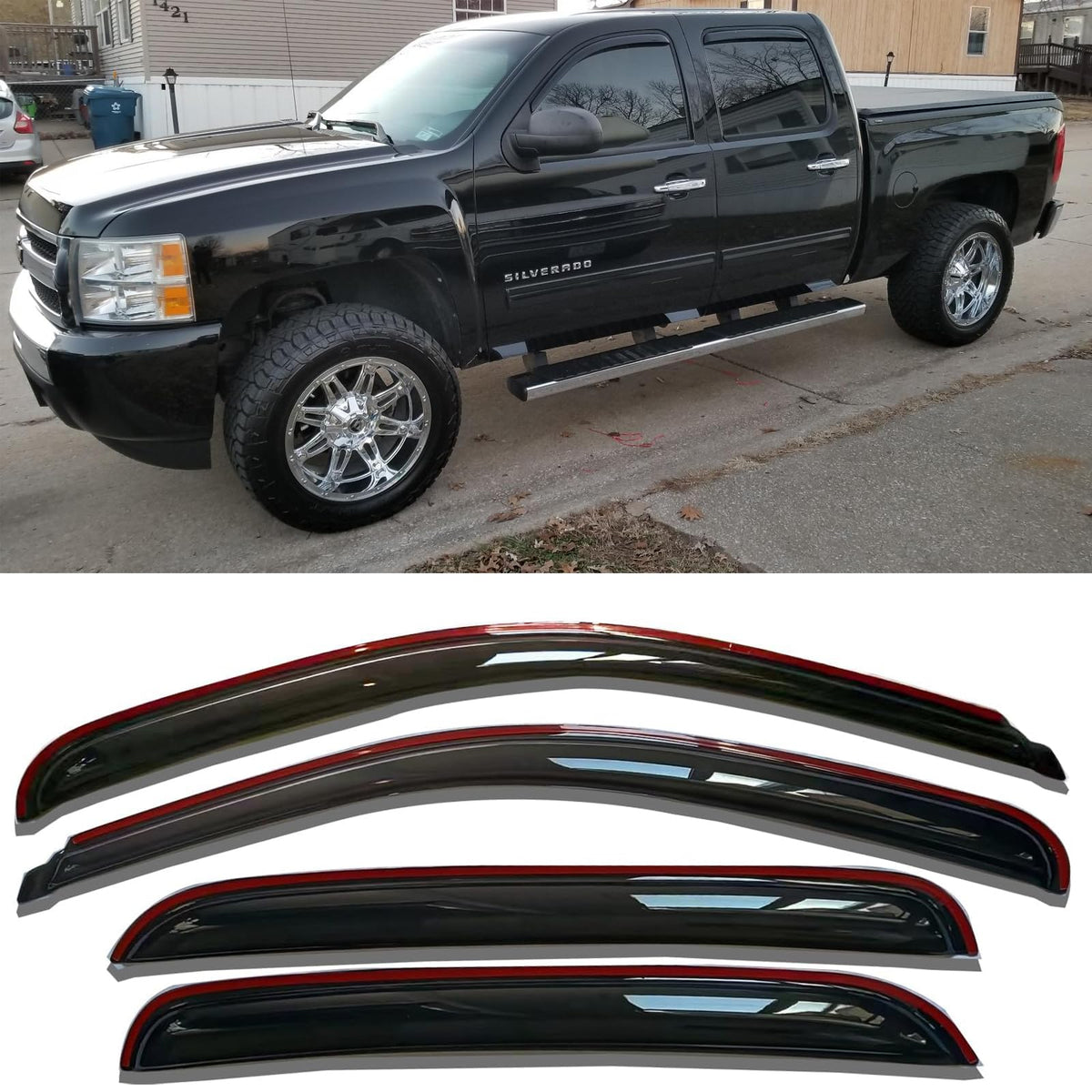 TONOYTIM in-Channel Window Visors Rain Guards Sun Rain Snow Vent Guard Shade for 2007-2013 Chevy/GMC Crew Cab Pickup SUV Wind De