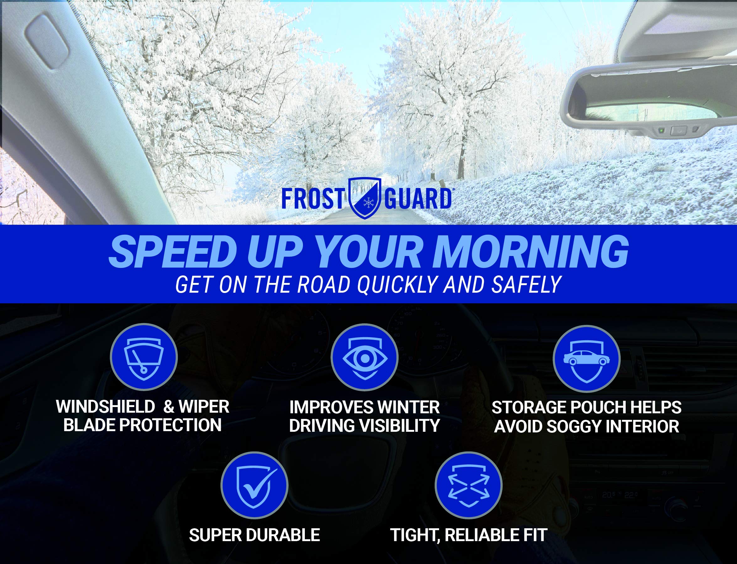 Frostguard Pro | Premium Winter Windshield Cover For Ice And Snow With Wiper Blade Cover | Xl Size Car Windshield Cover, Black | Fits Most Cars, Sedans, Small Trucks And Suvs – 70 X 41 Inches