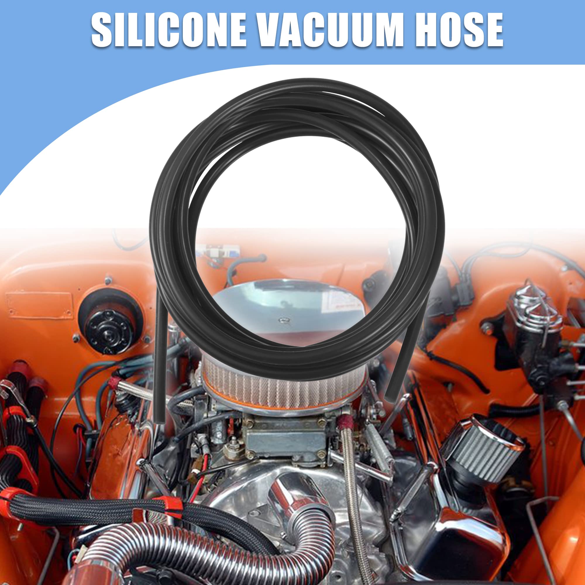 X Autohaux 4.5 Meter 14.76Ft Black Silicone Air Hose Pipe Tubing 7Mm Od 3Mm Id For Car