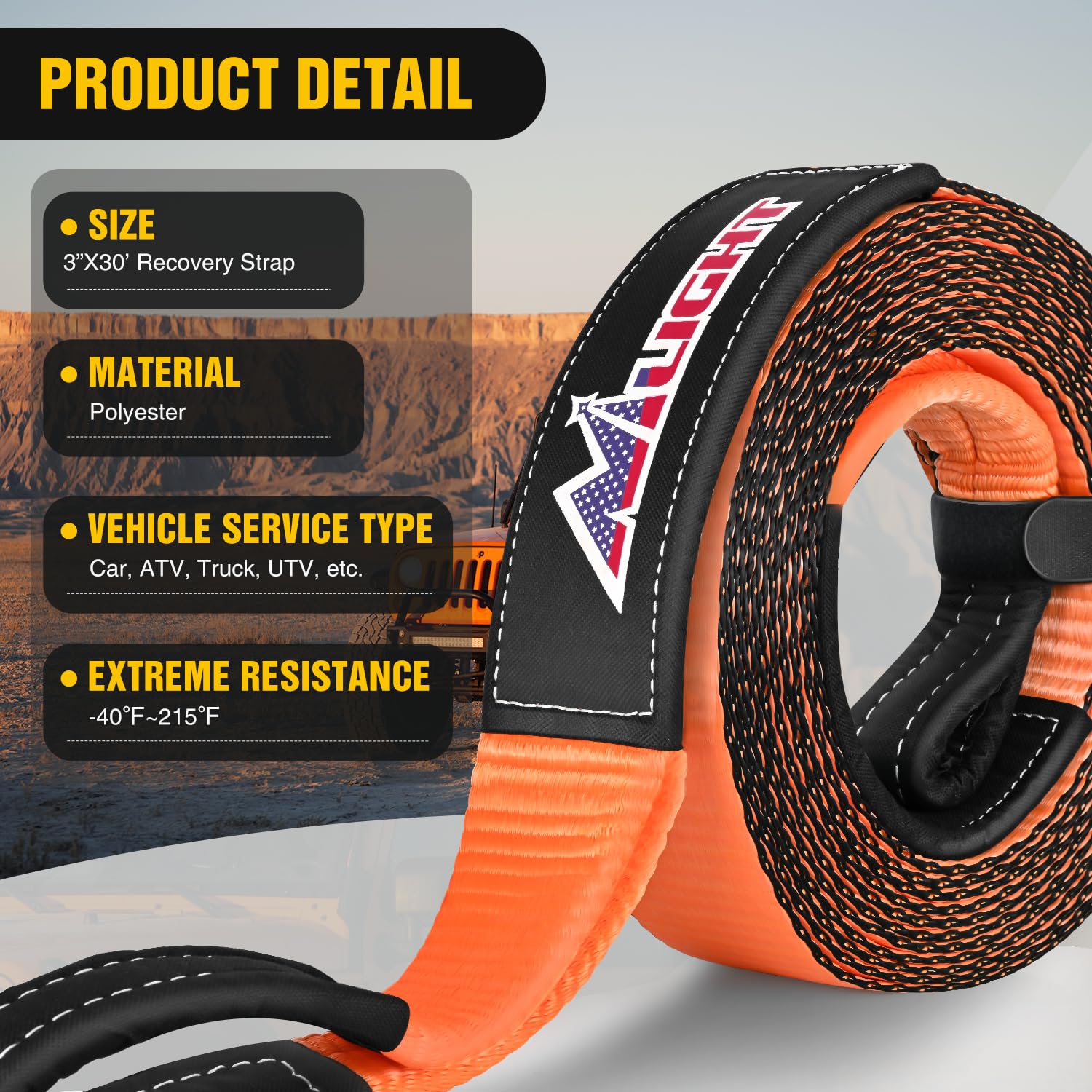 Nilight 3'' x 30' Recovery Tow Strap Kit with 2Pcs 3/4'' Anti-Theft D-Ring Shackles and Storage Bag Heavy Duty Off Road Emergenc