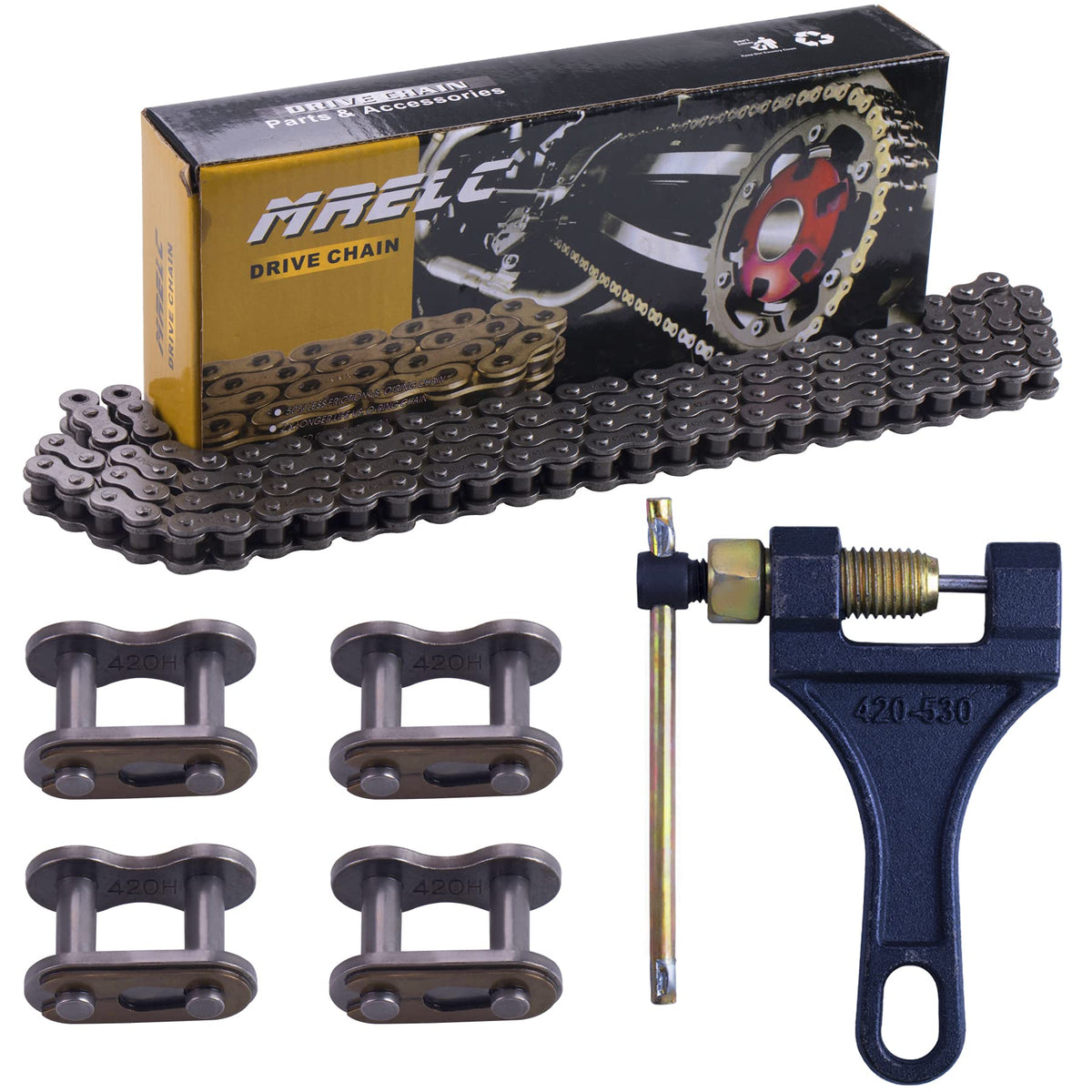 Mrelc 420H Motorcycle Chain+ Chain Breaker,112-Link Heavy Duty Drive Chain