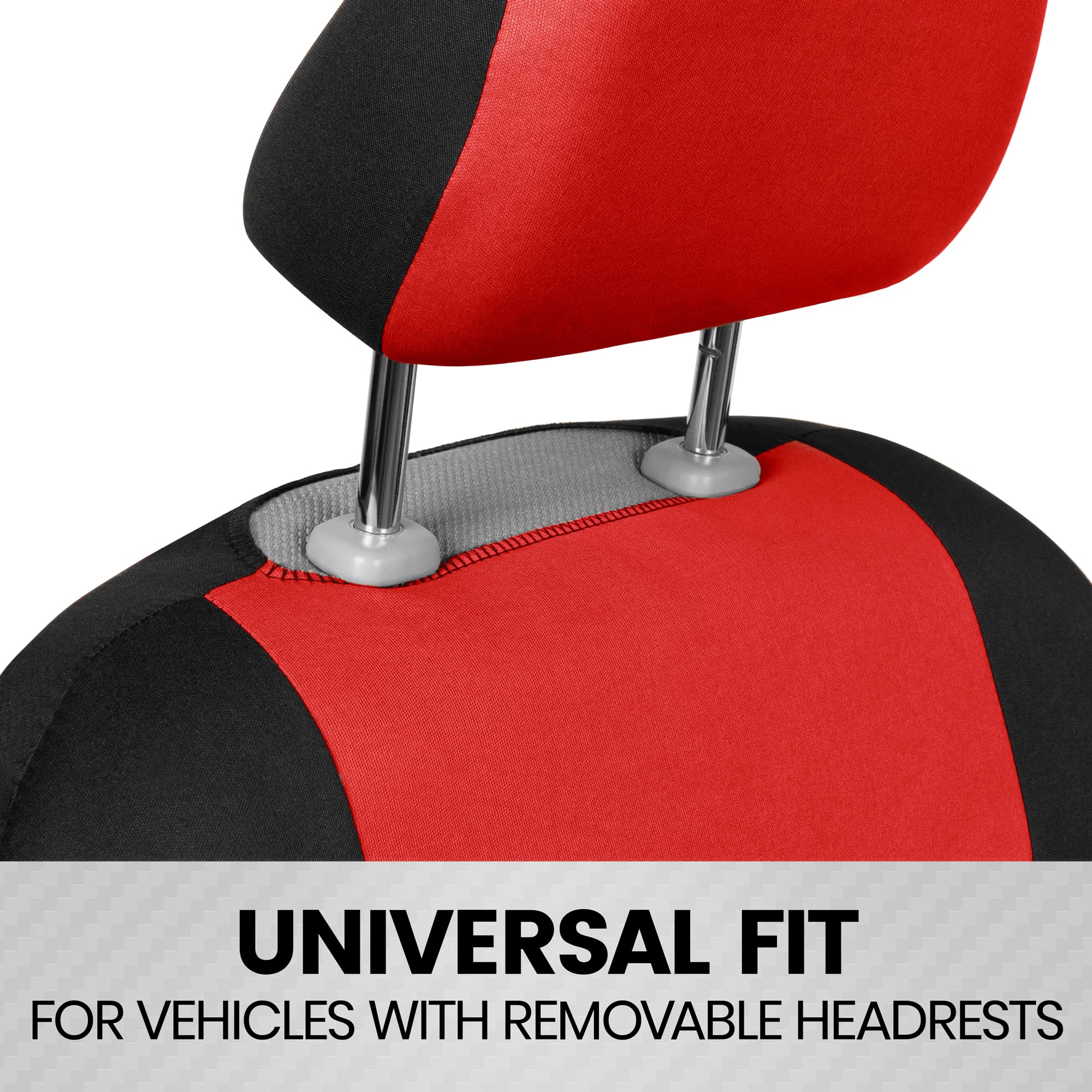 Bdk Polypro Car Seat Covers Full Set In Red On Black - Front And Rear Split Bench Seat Covers, Easy To Install, Accessories For Auto Trucks Van Suv