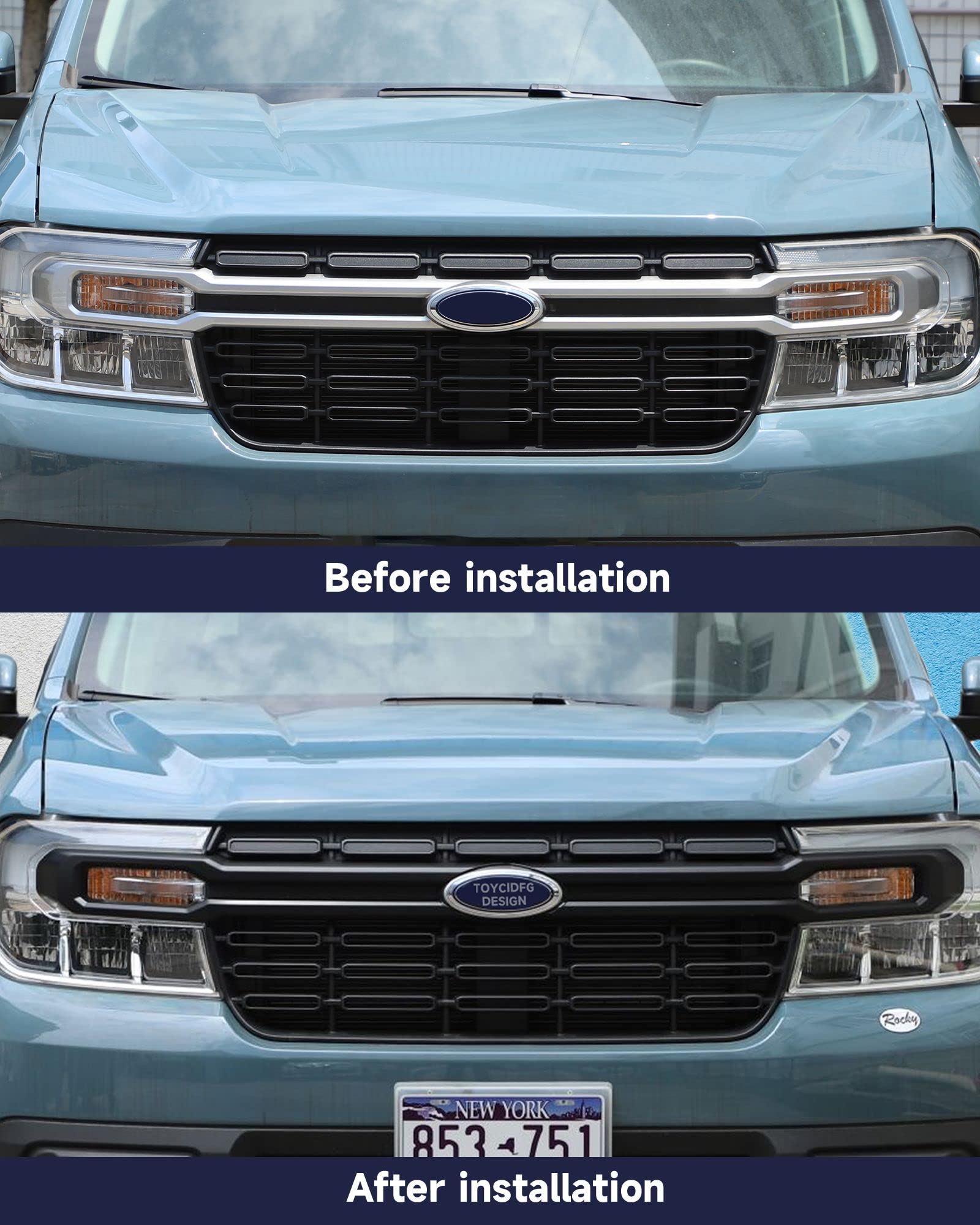 Car Front Grille Cover Trim Strips For Ford Maverick 2022 2023 2024 Truck Grille Trim Strips Cover Frame Car Decoration Accessories (Matte Black)