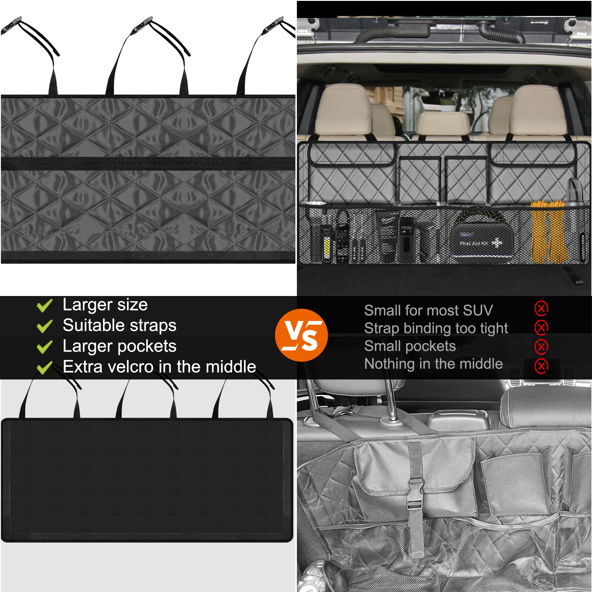 Femuar Car Trunk Organizer, Large Capacity Backseat Trunk Organizer (42''*18''), Collapsible Car Storage Bag With 8 Pockets, Suv