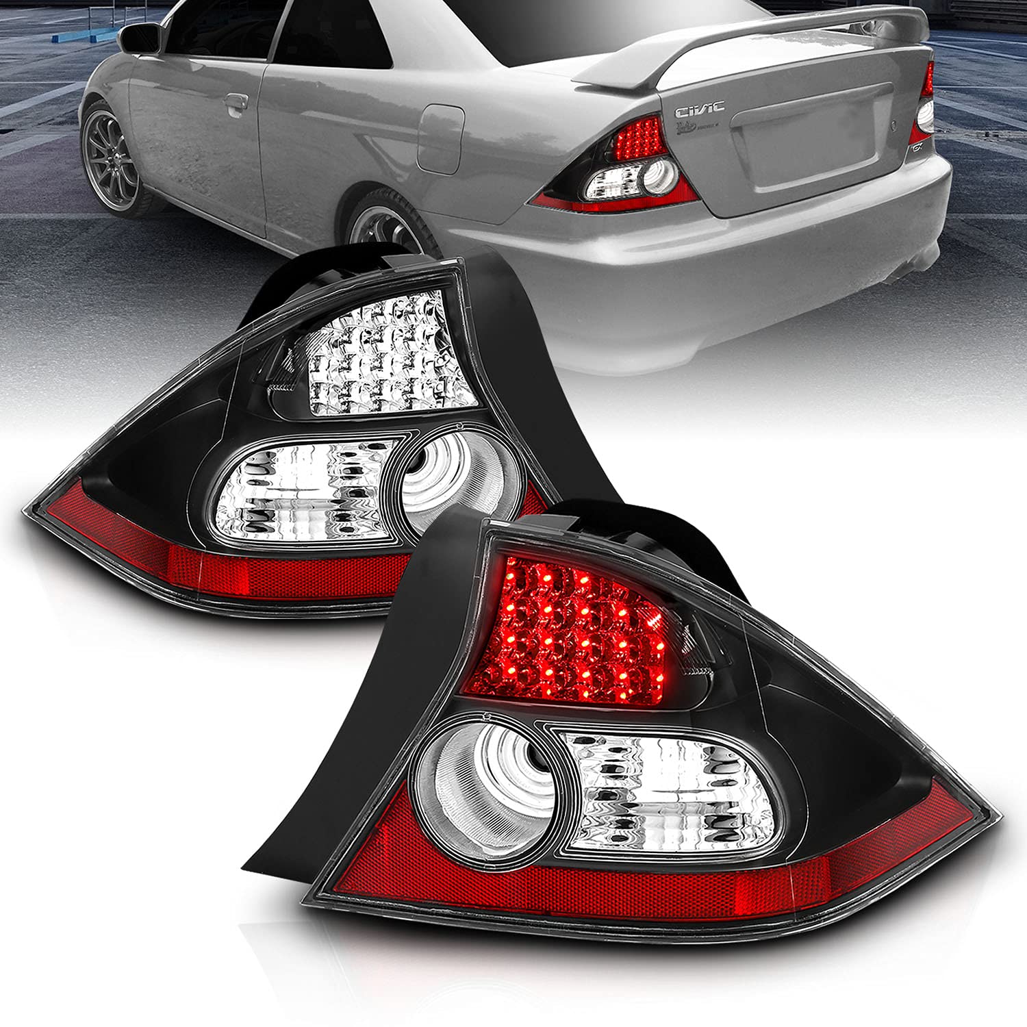 Amerilite 2 Door L.E.D Taillights Black For Honda Civic - Passenger And Driver Side