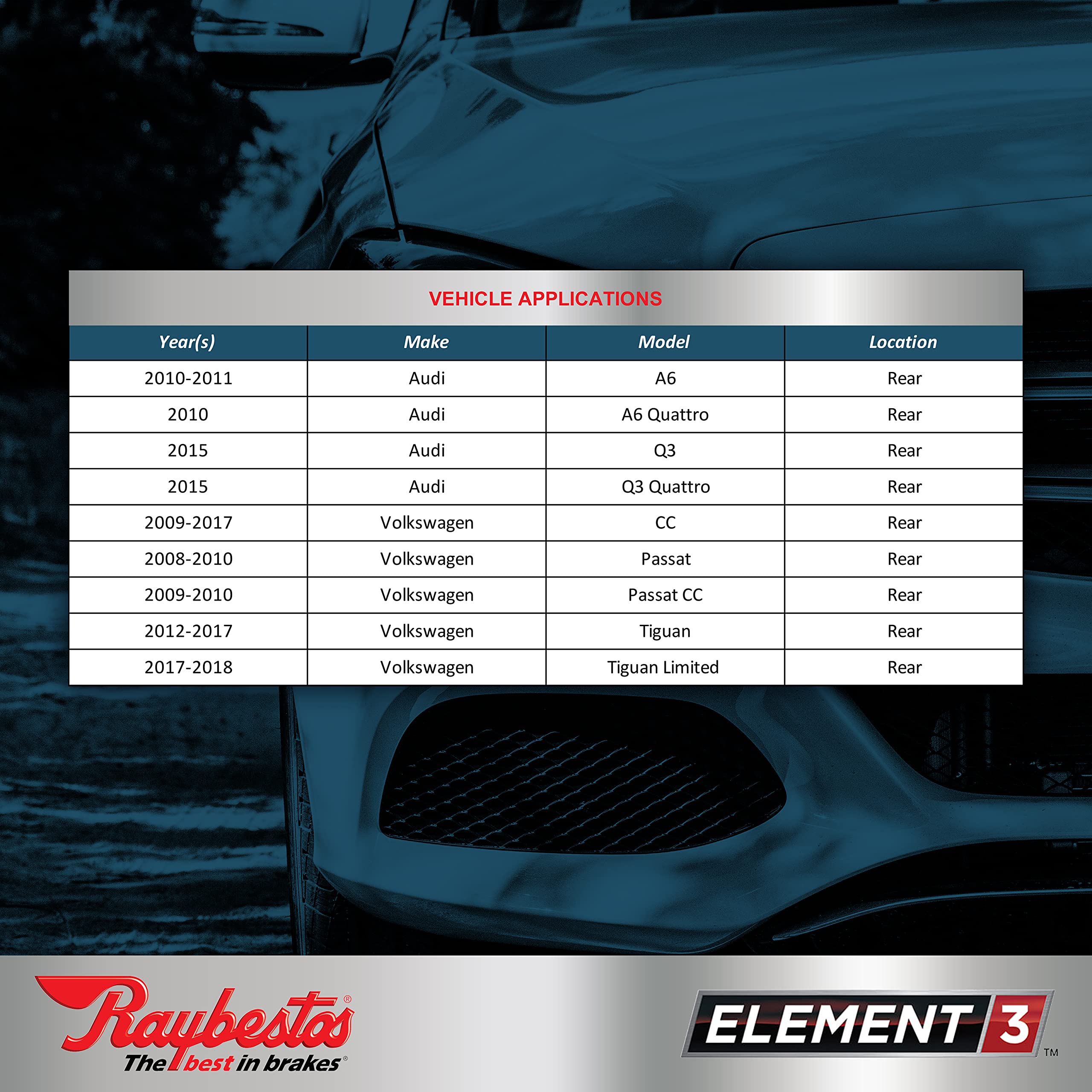 Raybestos Premium Raybestos Element3 Eht Replacement Rear Brake Pad Set For Select Audi A6/Q3 And Volkswagen Cc/Passat/Tiguan Mo
