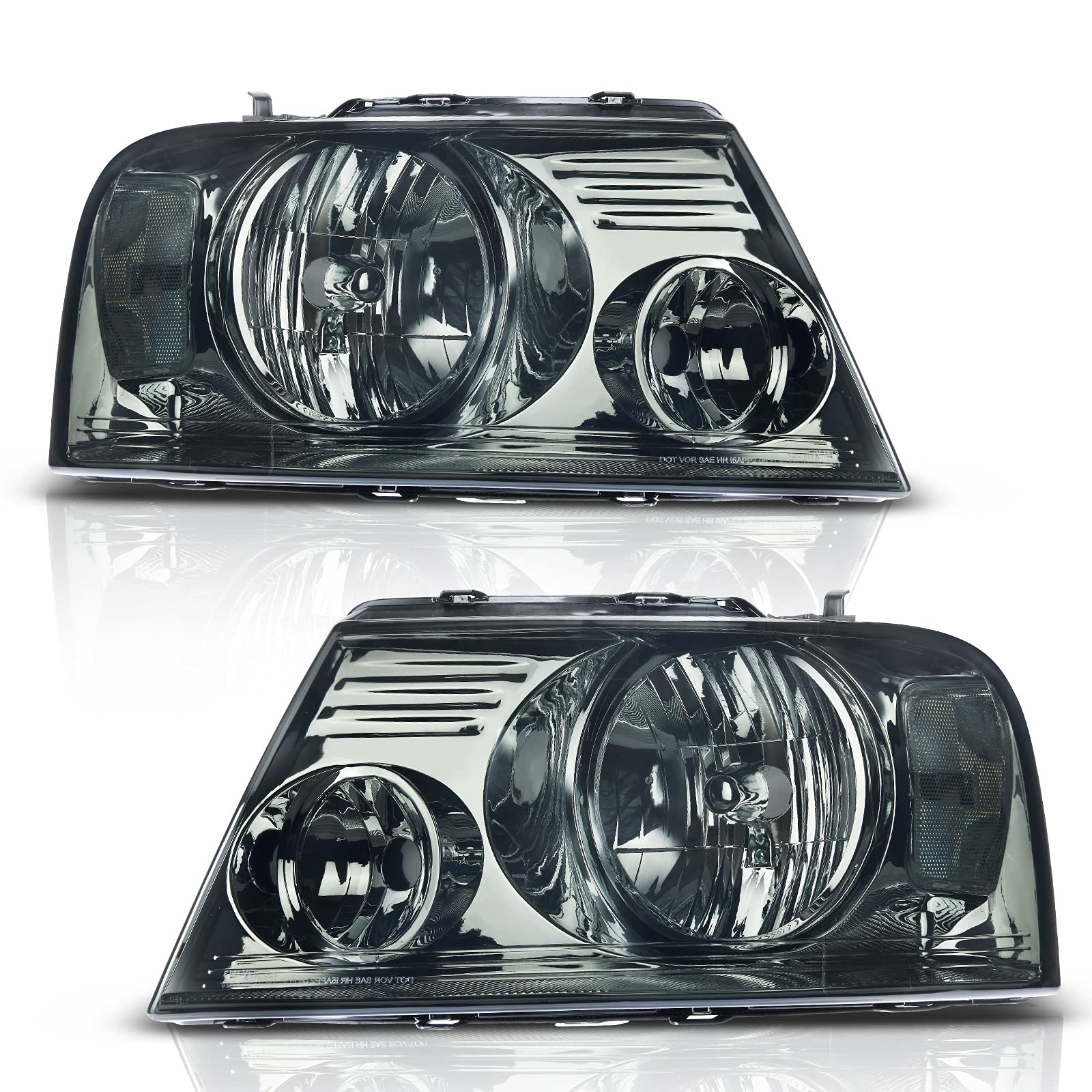 Autosaver88 Headlight Assembly Compatible With 2004 2005 2006 2007 2008 Ford F-150 Chrome Housing Clear Reflector Smoke Lens Pas
