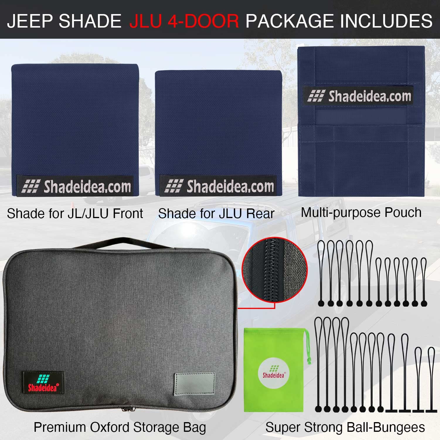 Shadeidea Sun Shade Top For Jeep Wrangler Sunshade Top Jl Unlimited (2018-2023) 4 Door Front And Rear 2 Piece-Navy Blue Mesh Scr