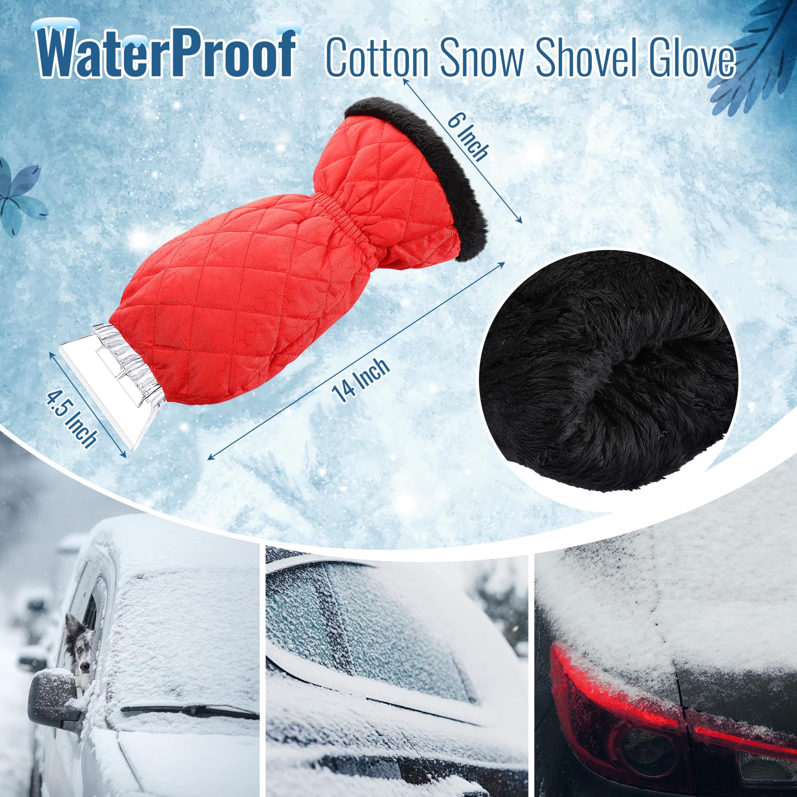 WILLBOND Ice Scraper with Glove Waterproof Ice Scrapers for Car Windshield No Scratch Comfortable Removal Snow Mitt Glove Windpr