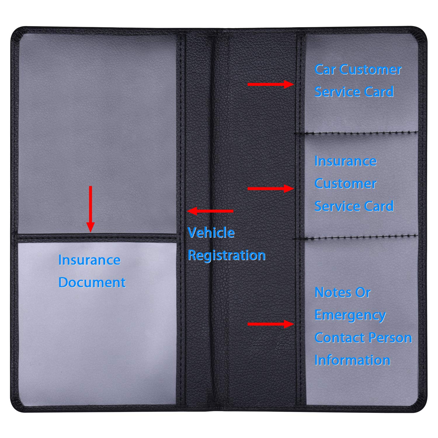 Wisdompro Car Registration And Insurance Documents Holder - Premium Pu Leather Vehicle Glove Box Paperwork Wallet Case Organizer