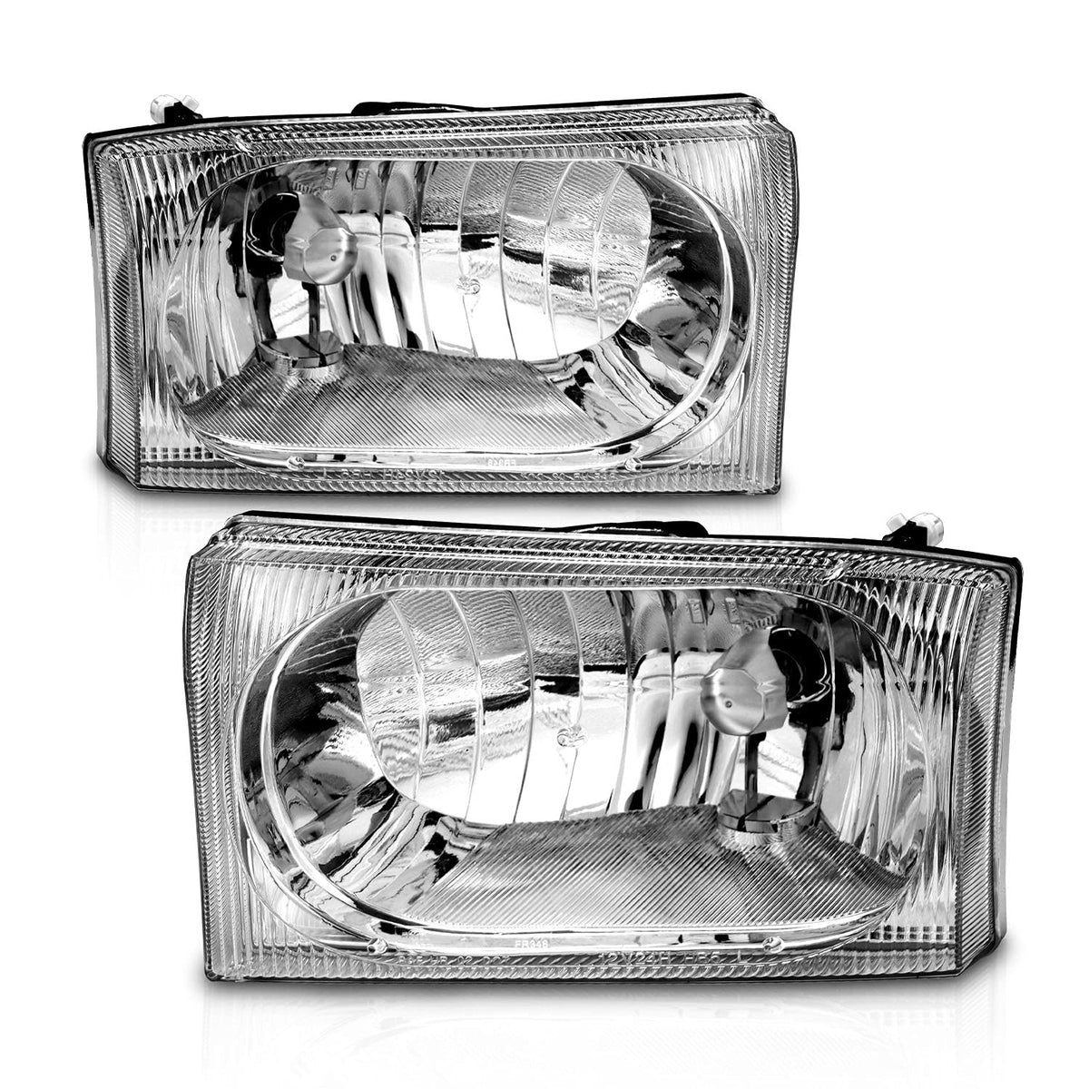Amerilite For 1999-2004 Ford Super Duty F-250/F-350/F-450/F-550 | Excursion Chrome Headlights Beams Pair - Passenger And Driver 