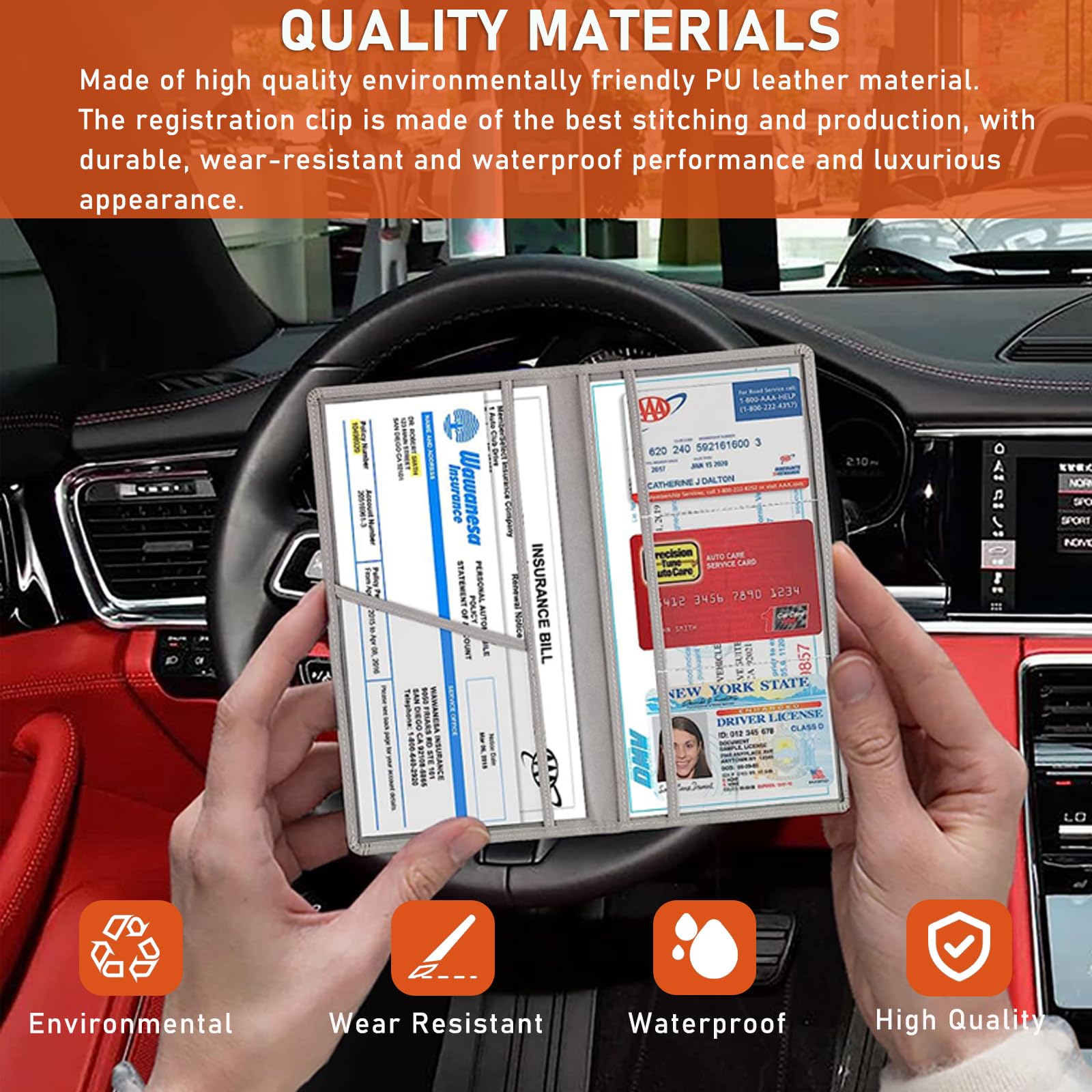 Kewucn Car Registration And Insurance Card Holder, Leather Auto License Document Glove Box Compartment Organizer, Essentials Veh