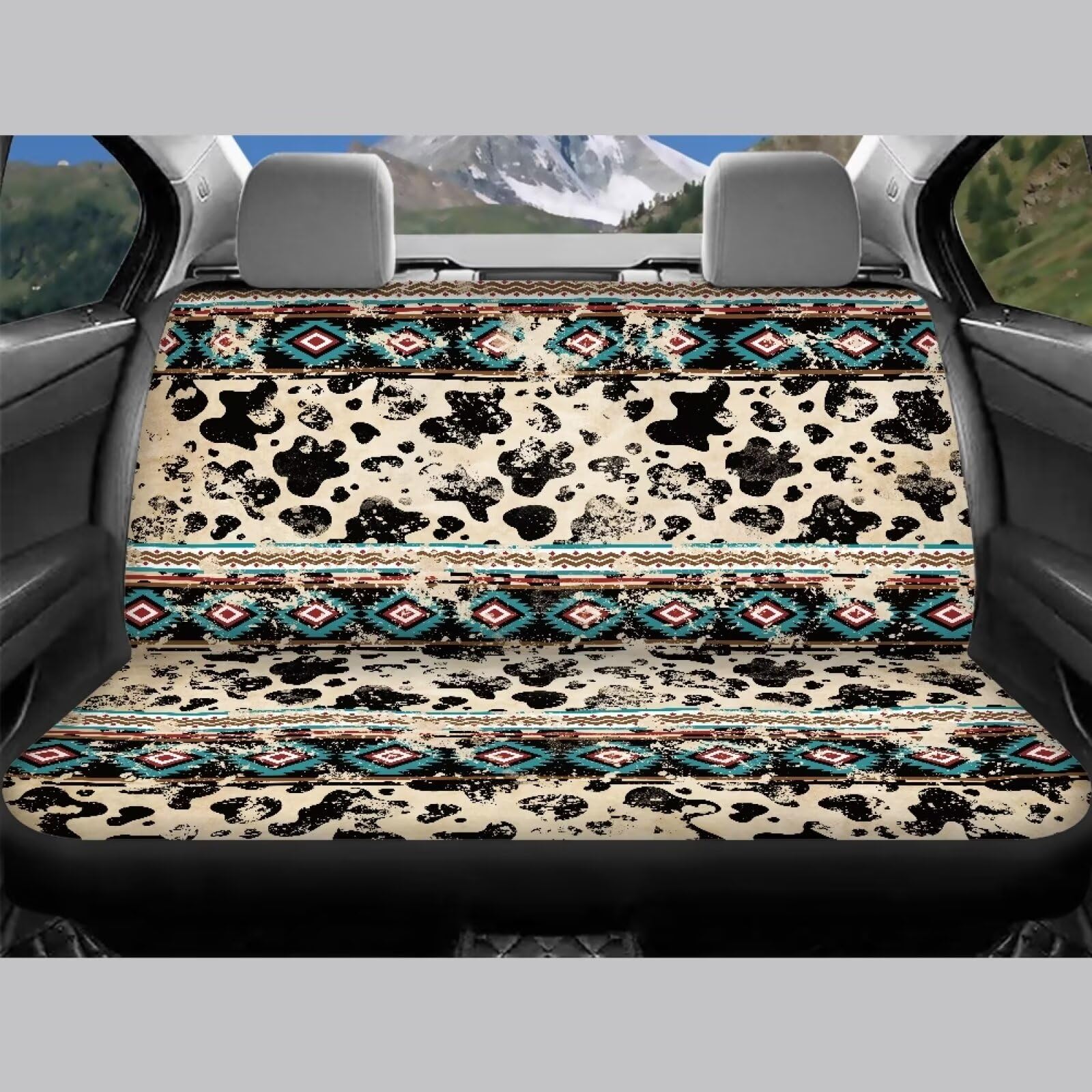 KEIAHUAN Aztec Tribal Cow Theme Car Seat Covers Breathable Anti-Slip Auto Seat Protector Front Seat Cover and Rear Bench Cover f
