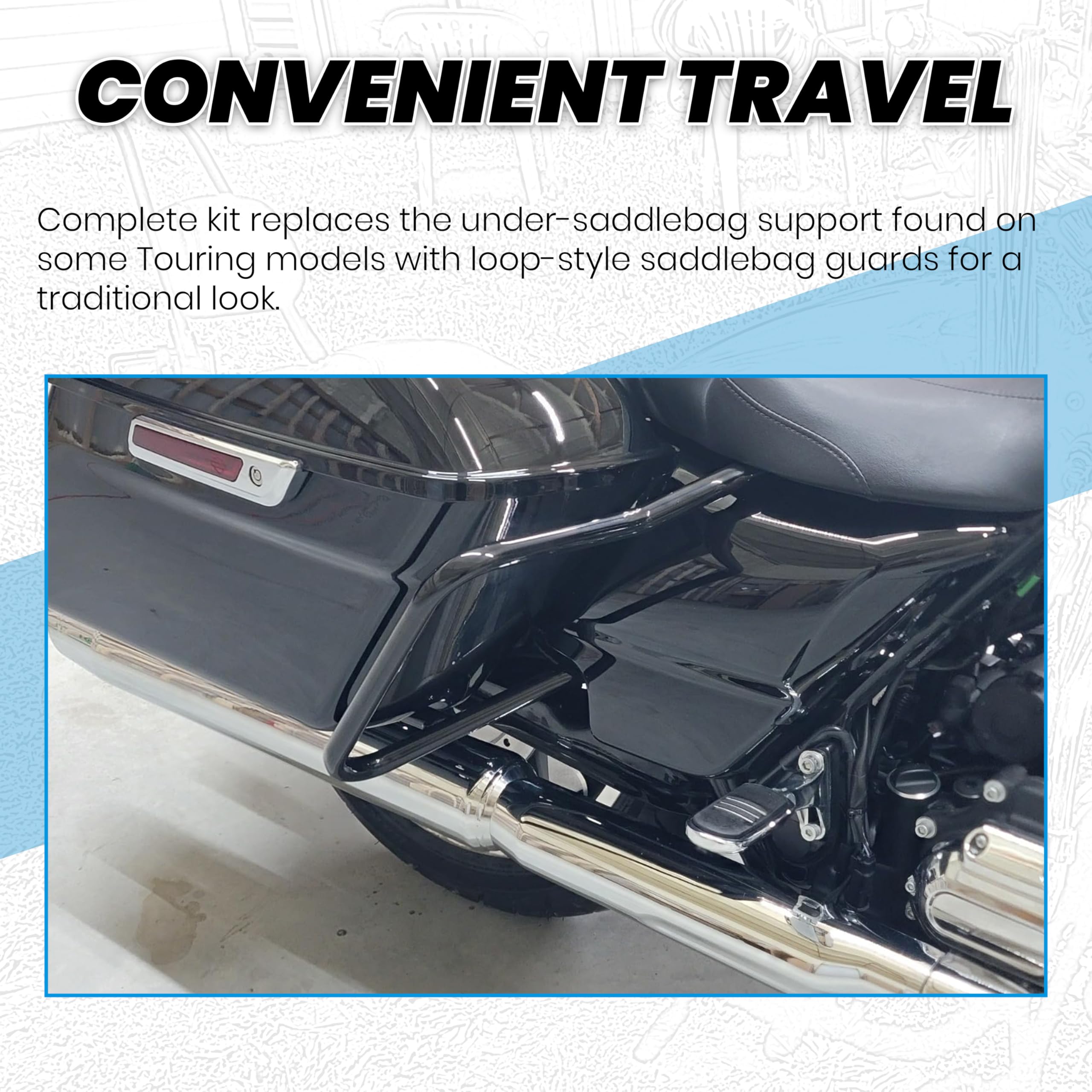 ECOTRIC Saddlebag Bracket Guard Bars Compatible with 2014-2024 Harley Davidson Touring Street Road Glide FLH Saddle Bags Guard Support Bar Mount Chrome & Black