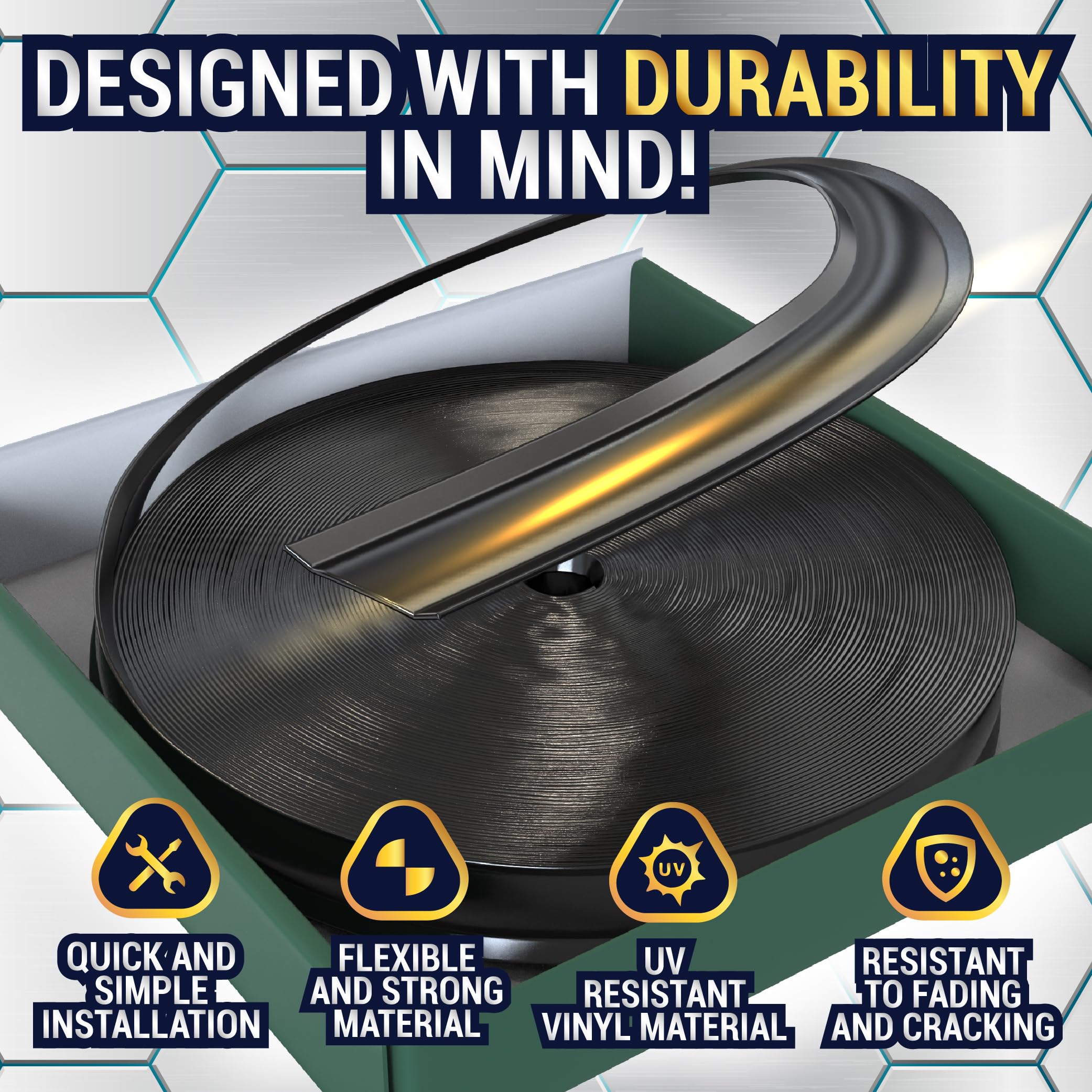 LATCH.IT Trim Molding Insert 7/8'' (Black) | 100 RV Molding Exterior | UV-Resistant | Ultra-Durable Vinyl RV Trim | Weatherproof