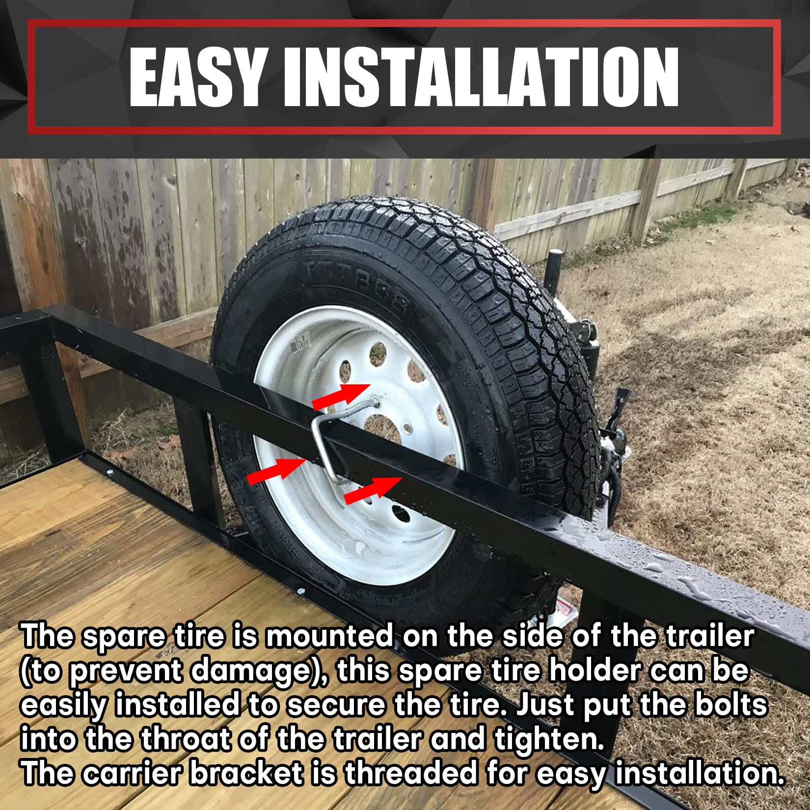 VIAGL U-Bolt Trailer Spare Tire Bracket, Spare Tire Carrier Galvanized Threaded Spare Tire Mount Bracket Side Mount 4 or 5 Lugs