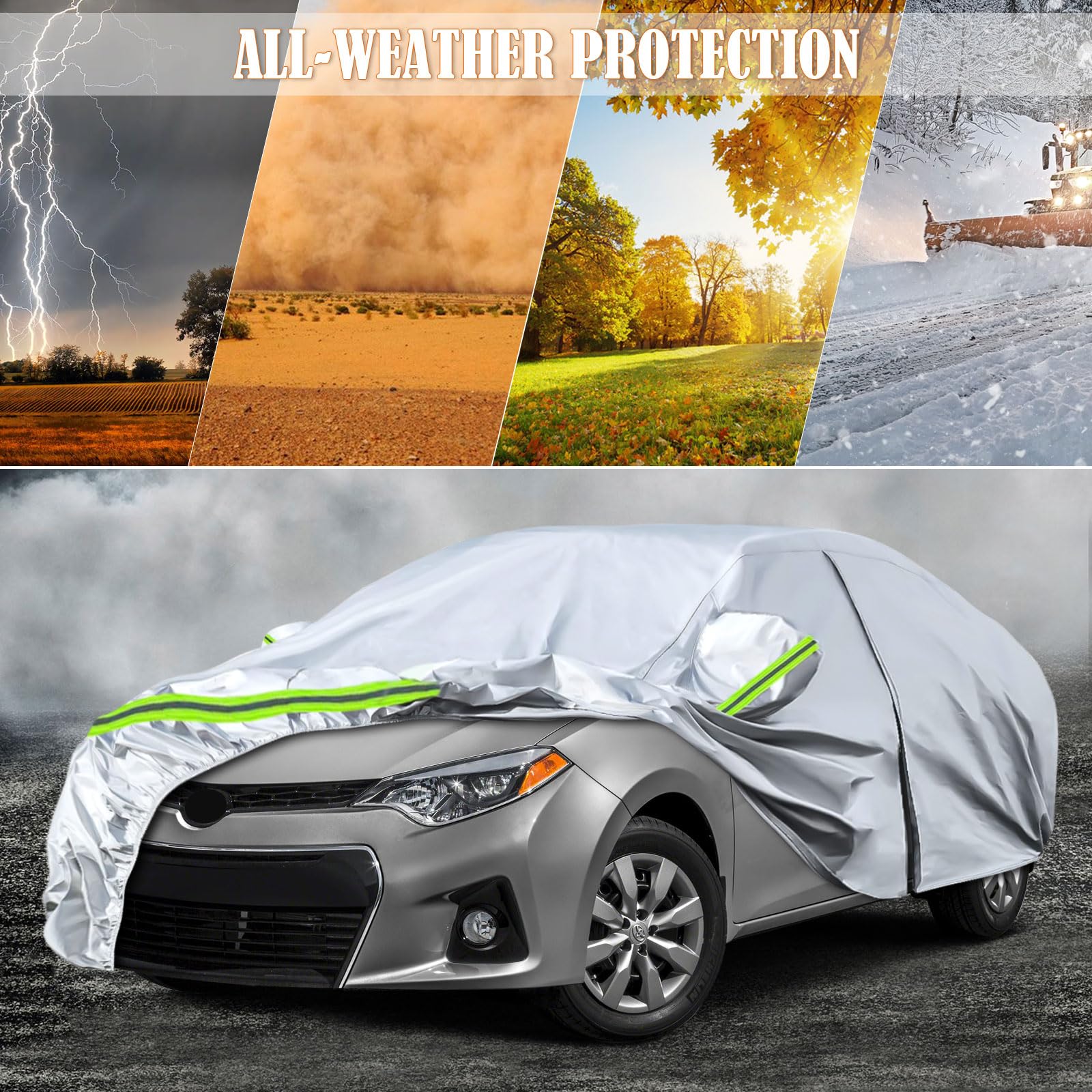 Waterproof Car Covers Replace For 2004-2025 Toyota Corolla Sedan, 6 Layers All Weather Custom-Fit Car Cover With Zipper Door & W