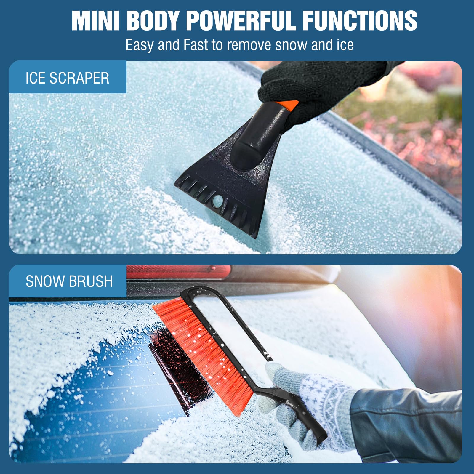 YeewayVeh 35'' Ice Scraper for Car Windshield, Extendable Snow Brush with Foam Grip & Additional Handhold, 2 in 1 Detachable & S