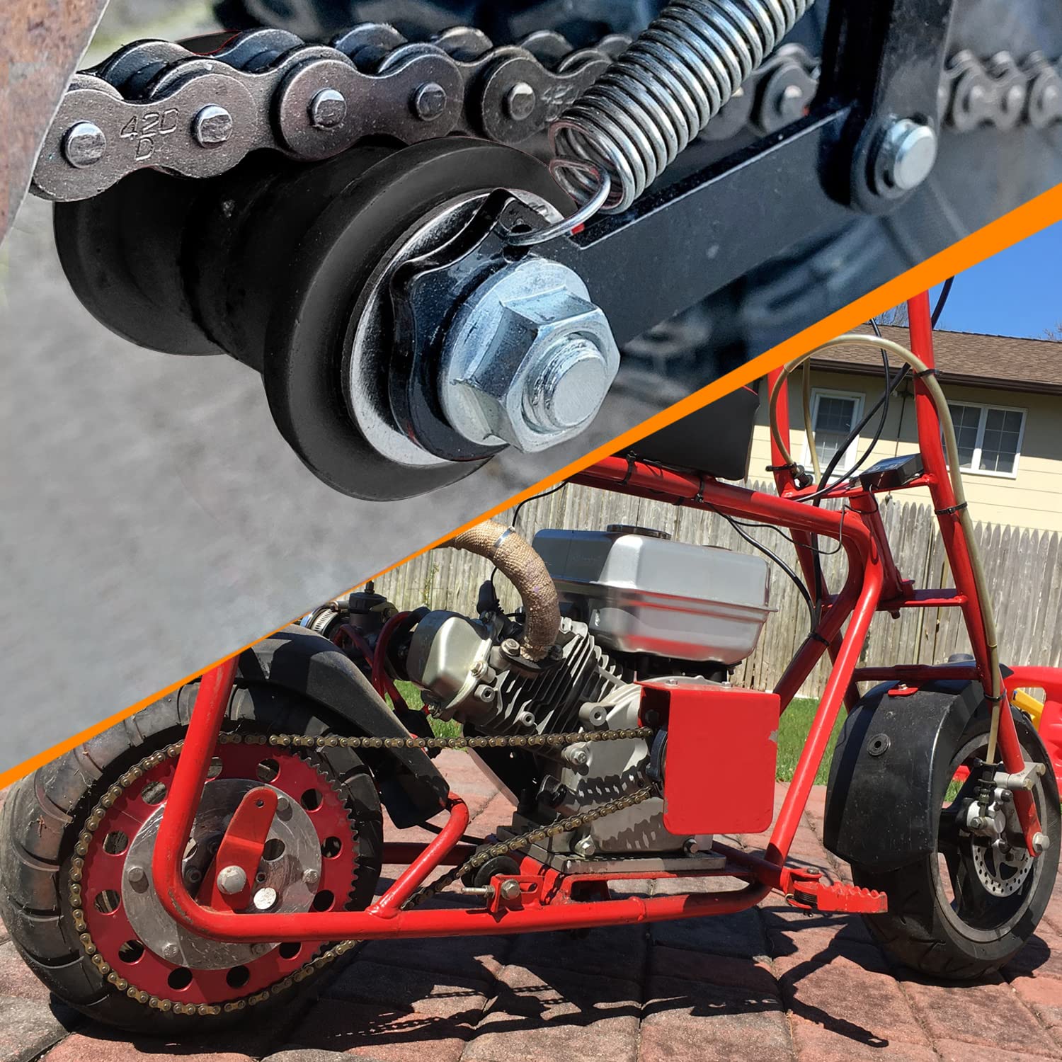 HOLATO 8mm 0.31'' 10mm 0.39'' Chain Roller Tensioner Wheel Guide for Baja DB30 Doodlebug Dirt Bug Mini Bike 110cc 125cc 140cc 15