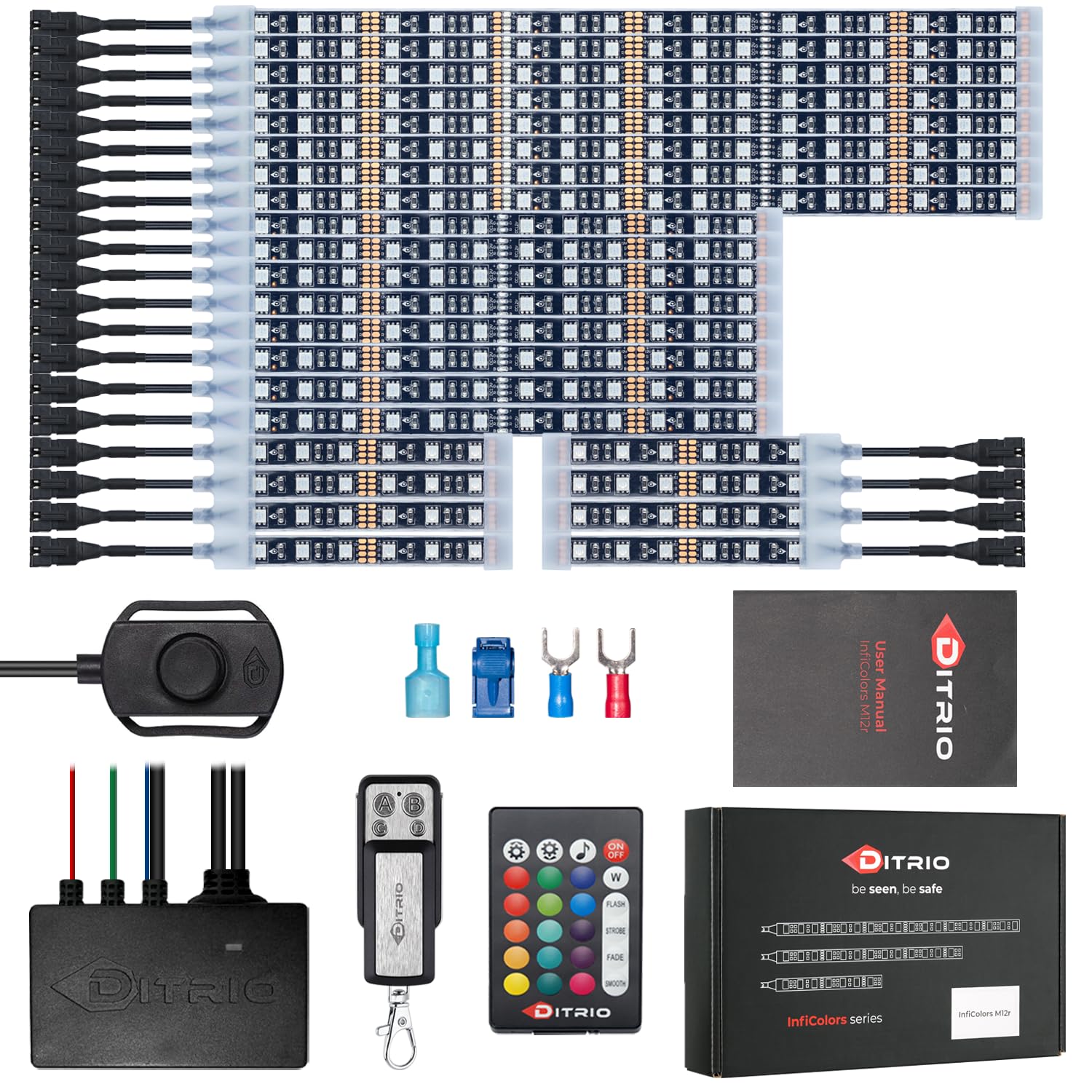 24Pcs Underglow Rgb Led Strip Light Kit Dc 12V With 2 Red Blinking Brake Light Styles For Motorcycles Trikes Golf Carts Atvs Utv