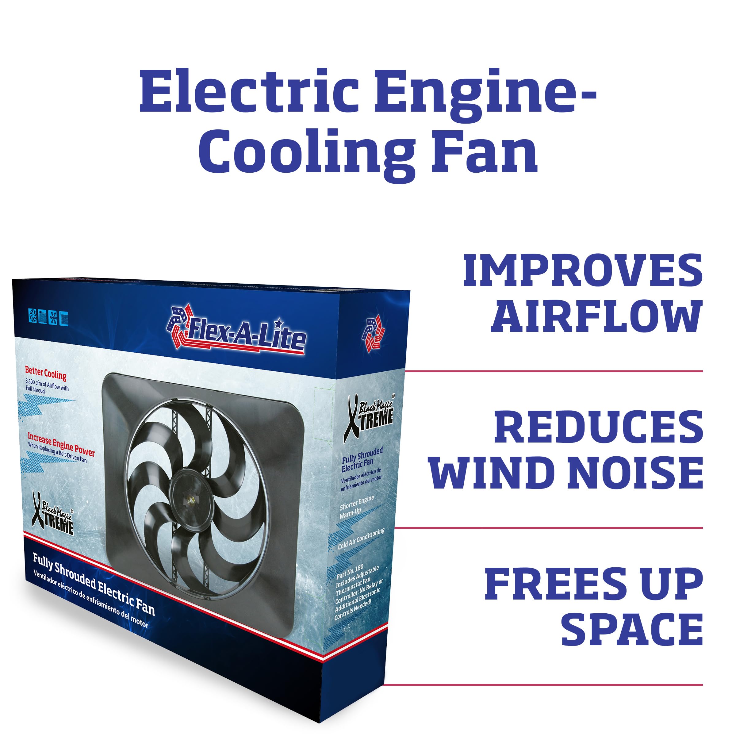 Flex-A-Lite Black Magic X-Treme S-Blade Reversible Electric Fan, Pusher-Puller Fan (180), Car Accessories, 15 Inches