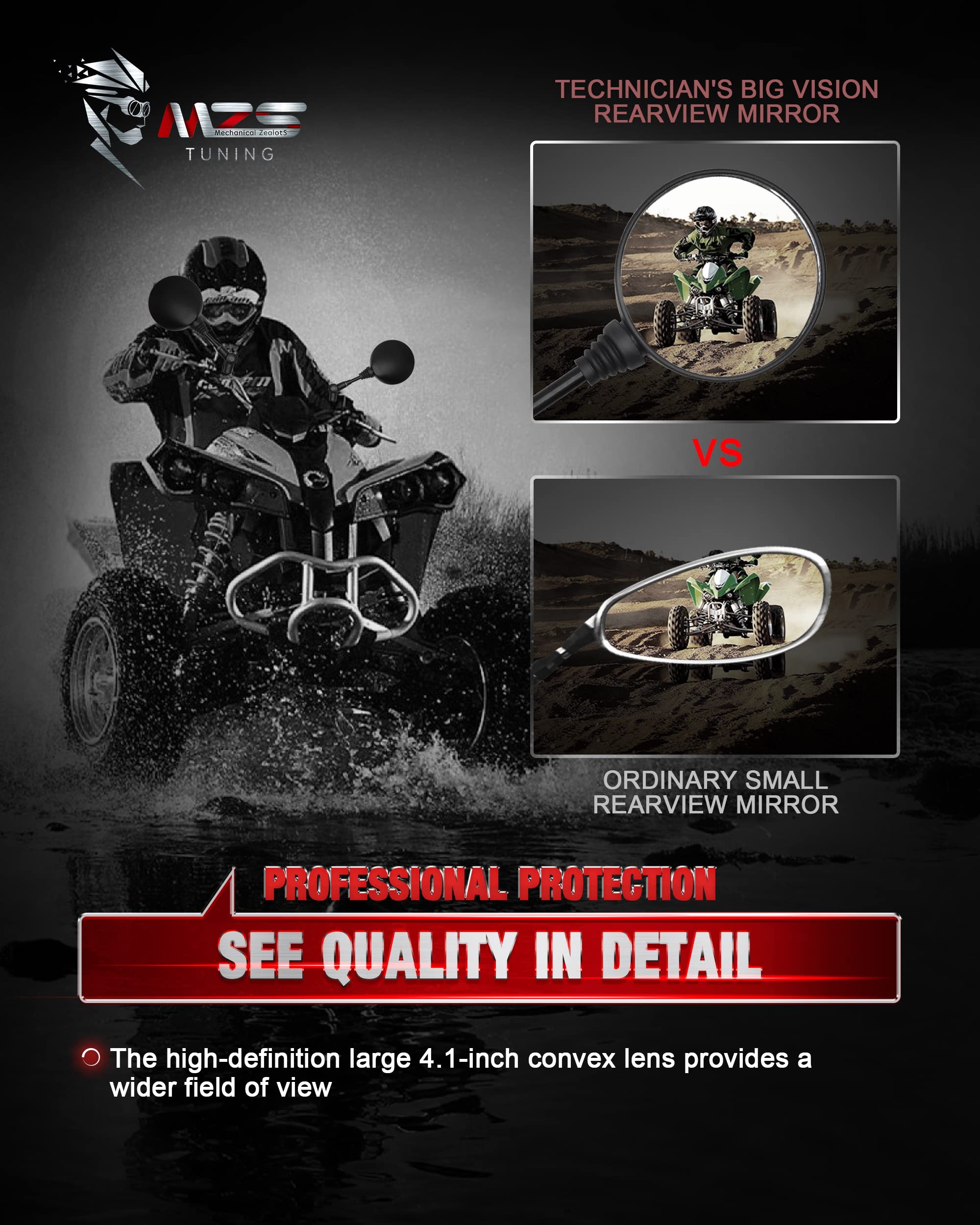 Mzs Motorcycle Mirrors, Foldable Adjustment Rear View Mirror 8Mm 10Mm Universal Handlebar Mount Round Compatible With Motorbike