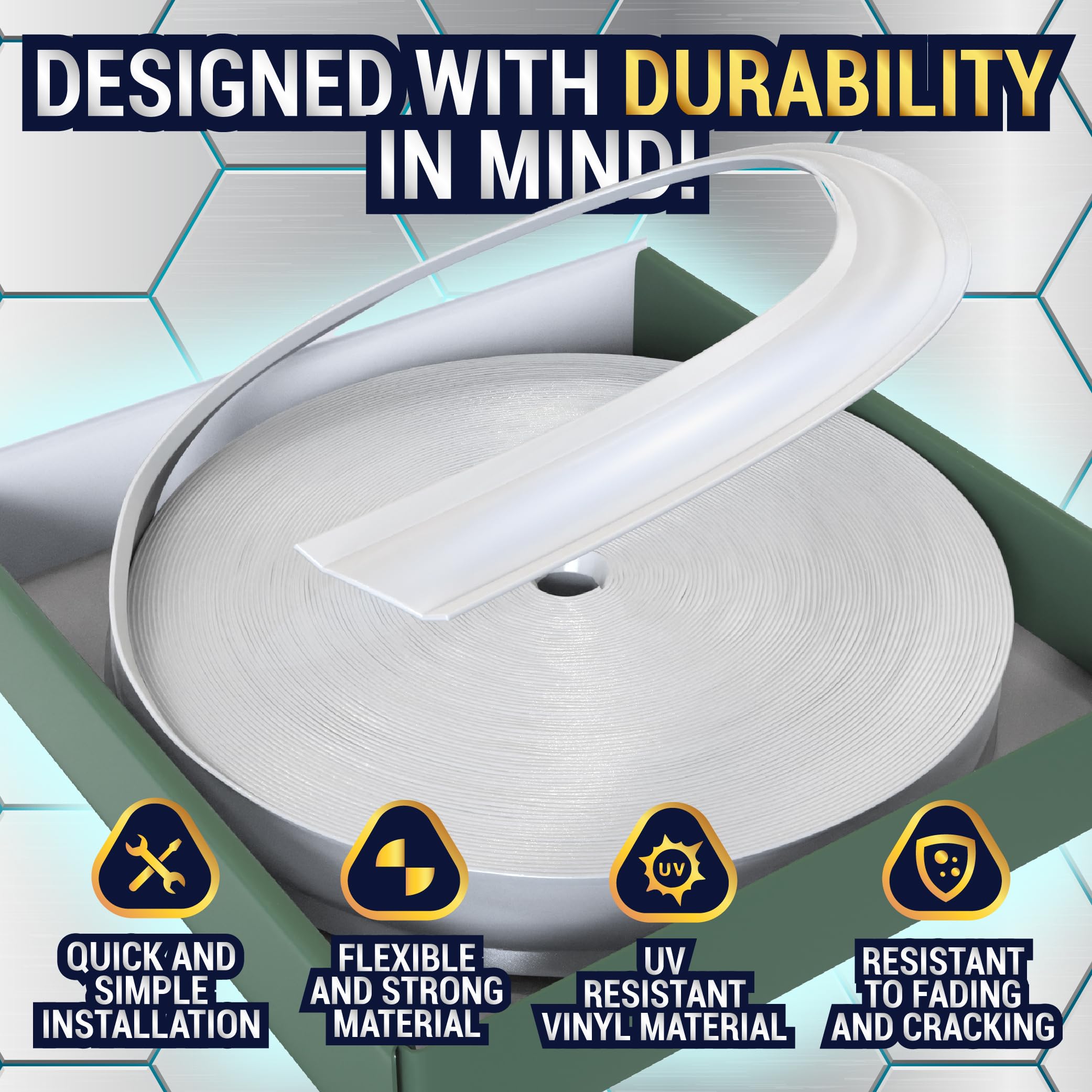 LATCH.IT RV Trim Molding Insert 7/8'' (White) | 100 RV Trim Molding Exterior | UV-Resistant Vinyl RV Corner Molding | Durable RV