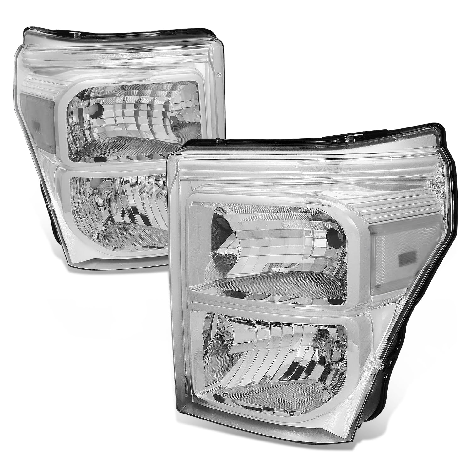 Auto Dynasty Halogen Model Headlights Assembly Compatible With Ford F-250 F-350 F-450 F-550 Super Duty 11-16, Chrome Housing Cle
