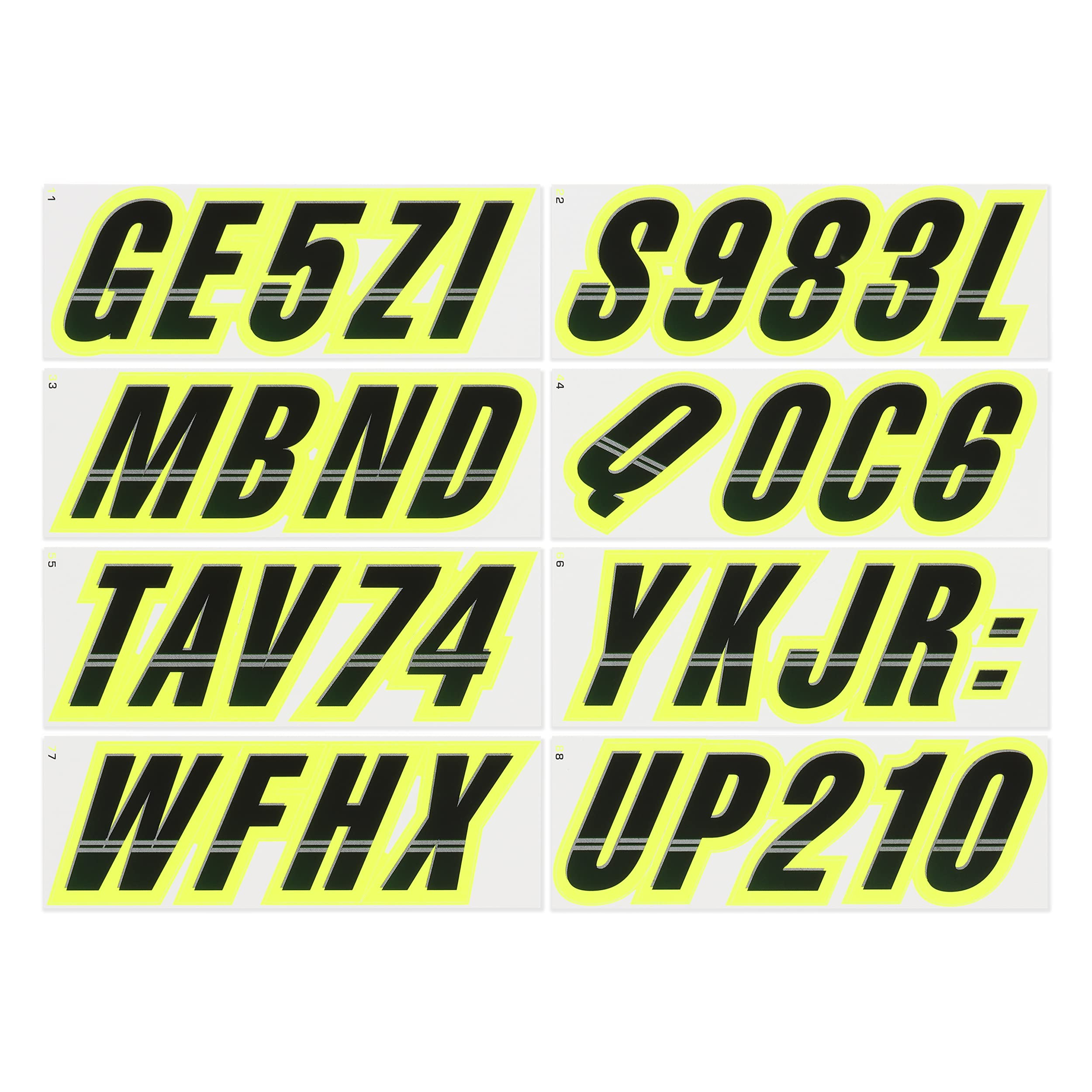 Stiffie Techtron Black/Day Glow Yellow 3 '' Boat & Pwc Registration Decals  Numbers Letters Stickers