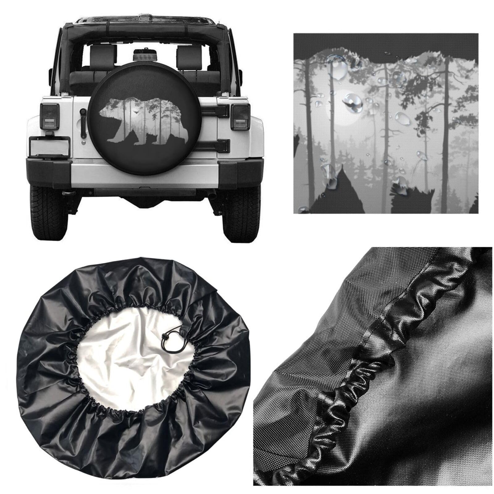 Bear Forest Mist Landscape Spare Tire Cover Camper Tire Wheel Covers Weatherproof Wheel Tire Protector Waterproof Dust-Proof Tyr