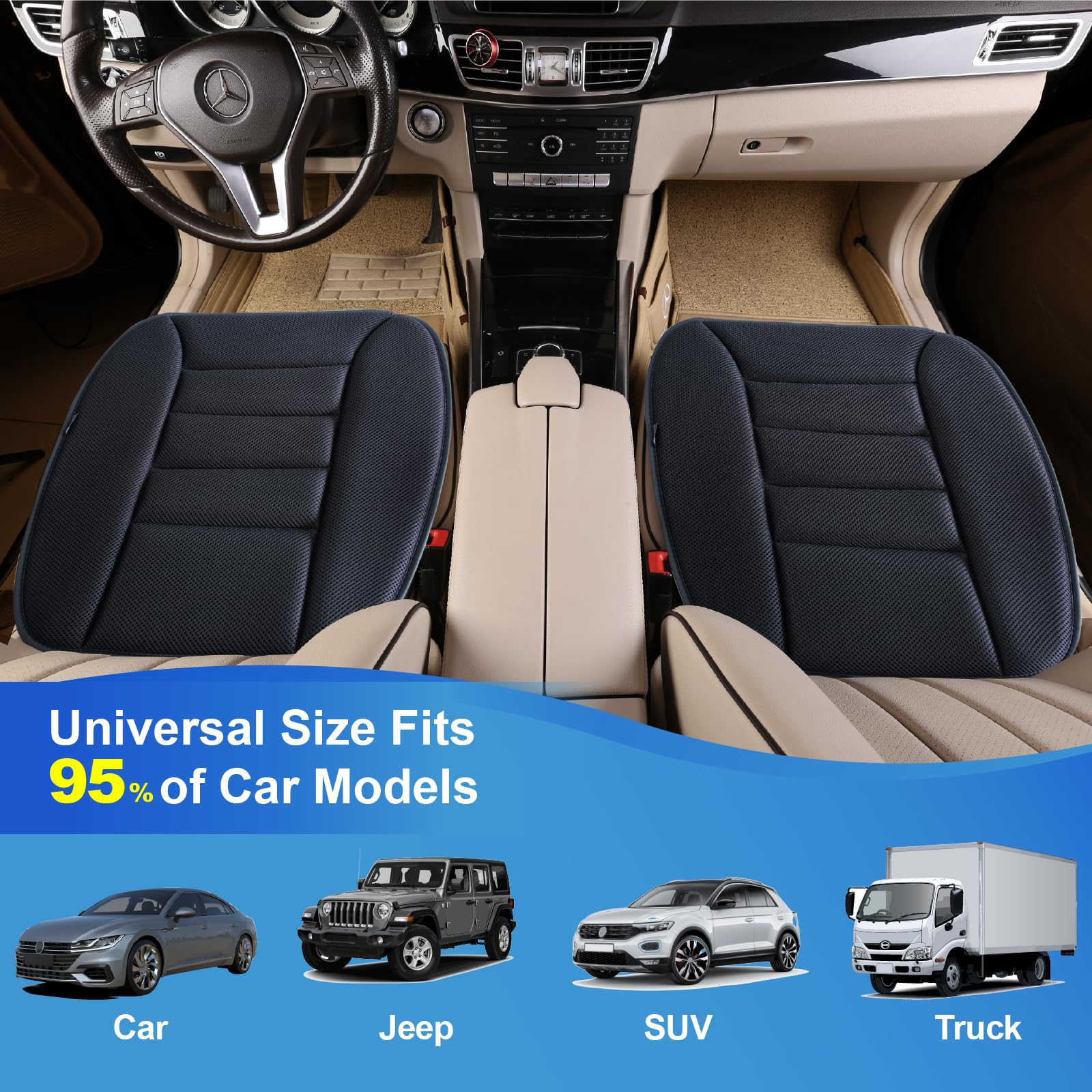 Lofty Aim Premium Car Seat Cushion, Driver Cushion With Comfort Memory Foam & Non-Slip Rubber Bottom, Car Seat Pad Works With 95