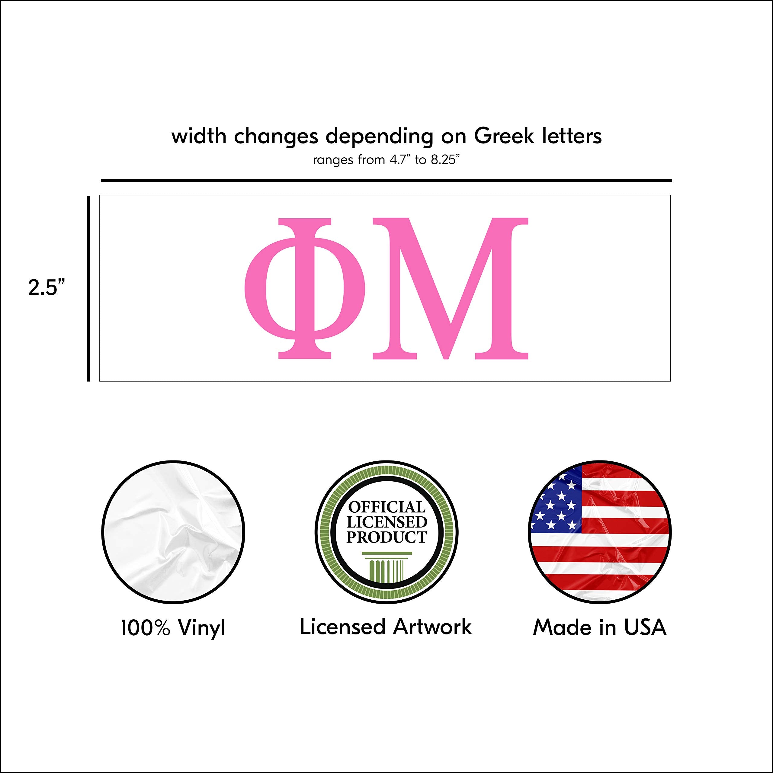 Pro-Graphx Phi Mu Greek Sorority Sticker Decal, 2.5 Inches Tall, Pink