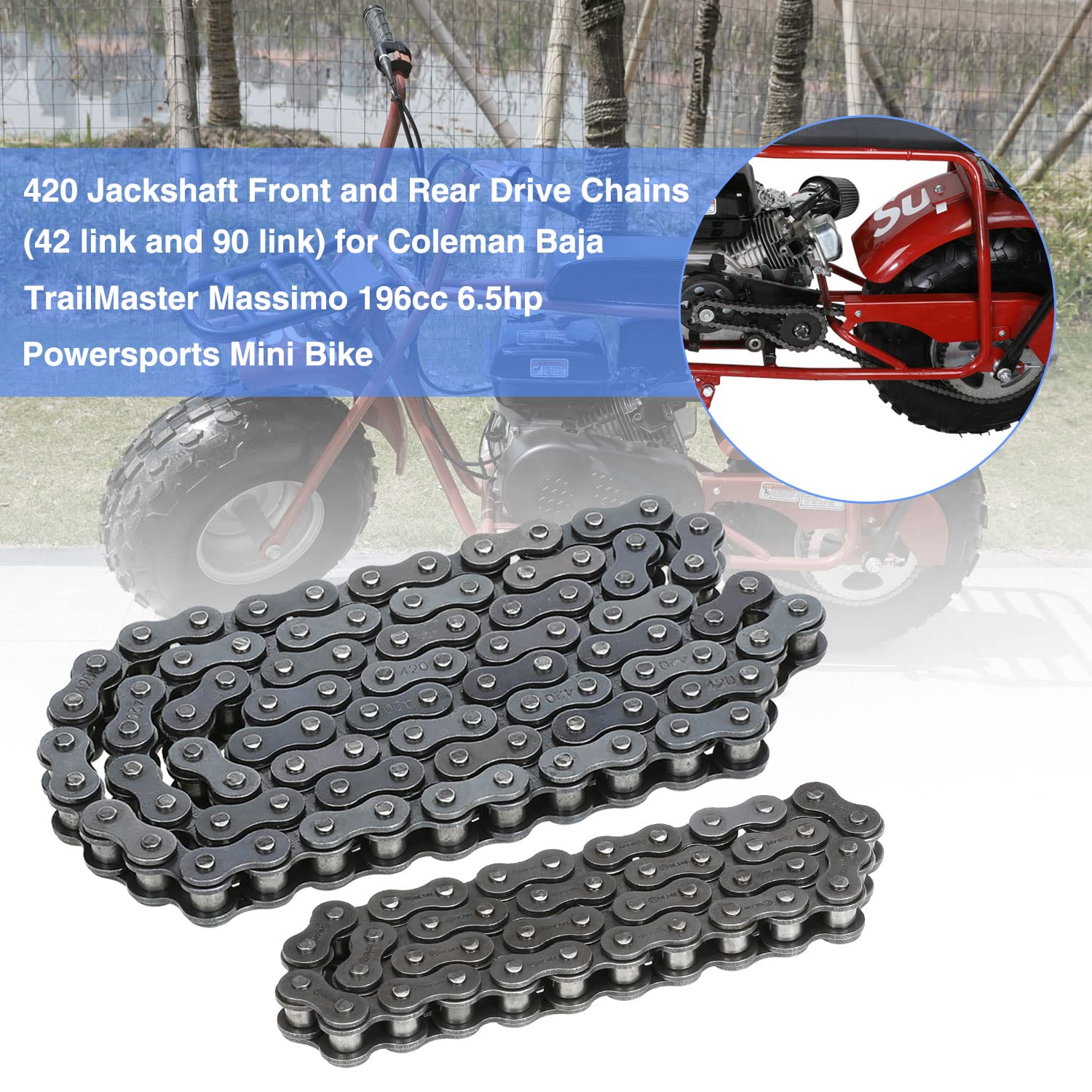 Yoxufa 420 Chain For Mini Bike Coleman Ct200U Ct200U-Ex Bt200X Baja Warrior Trailmaster Mb165 Mb200 Predator 212Cc 196Cc 200Cc 6