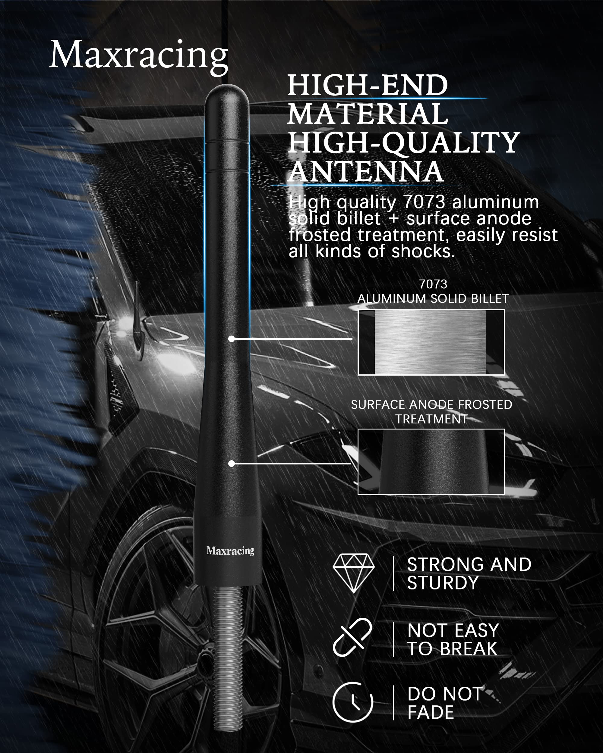 Maxracing Short Aluminum Antenna Compatible With 2007-2024 Gmc Sierra 1500