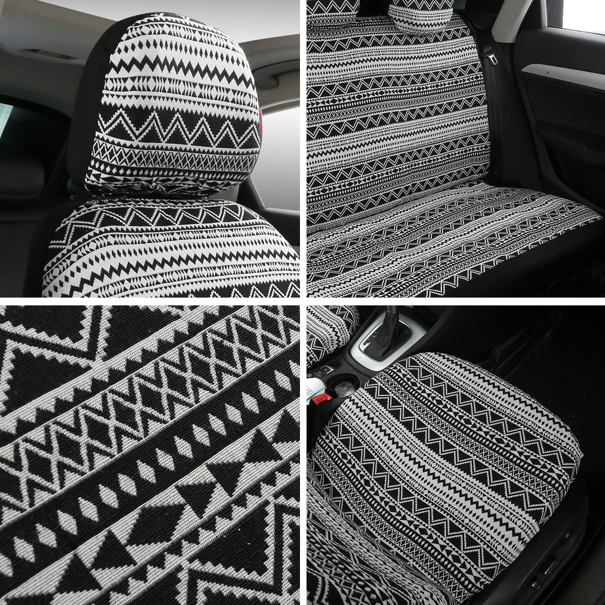 Ponyjoyup Baja Saddle Blanket Car Seat Covers 9Pcs Full Set, Breathable And Washable Striped Woven Automotive Vehicle Seat Cover